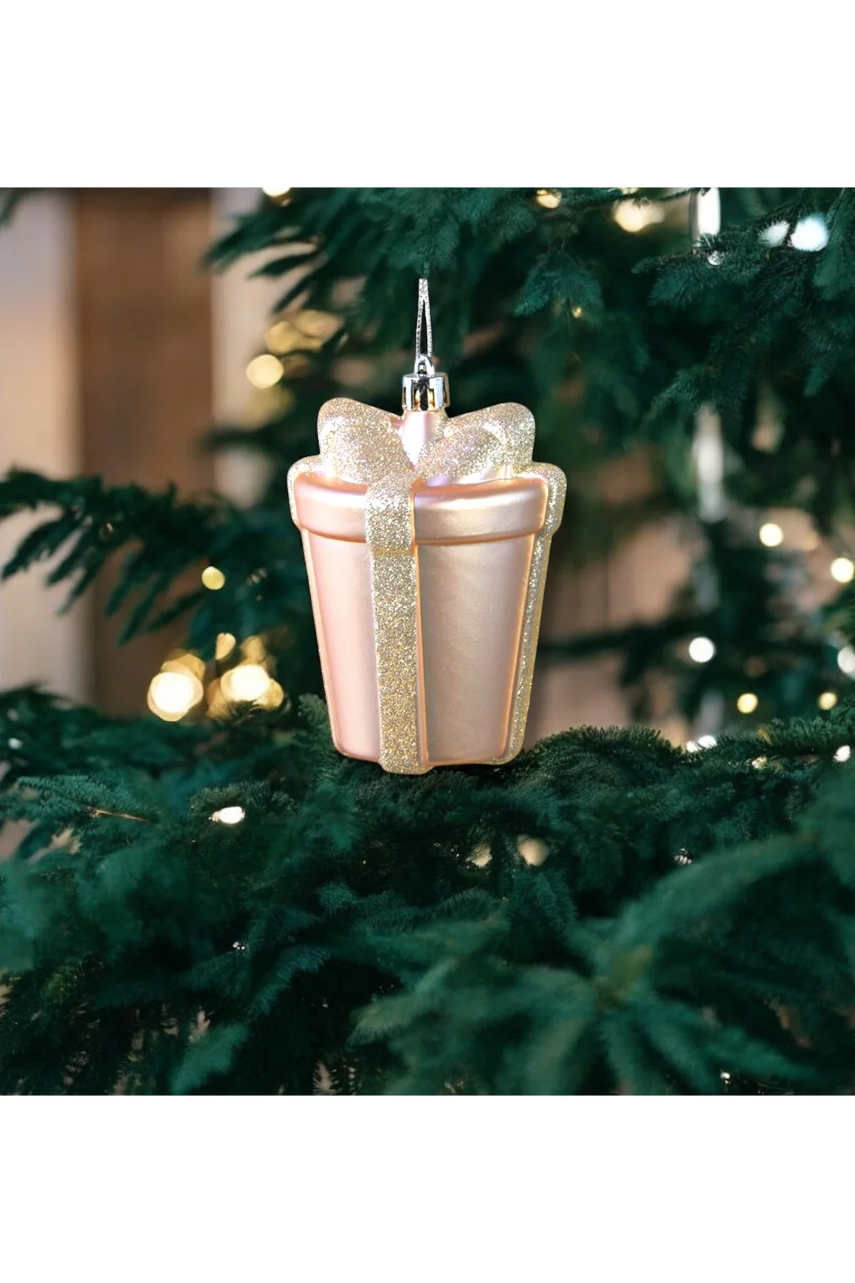 Yılbaşı Süsü Simli Mat Hediye Paketi 2'li Rose 10 cm