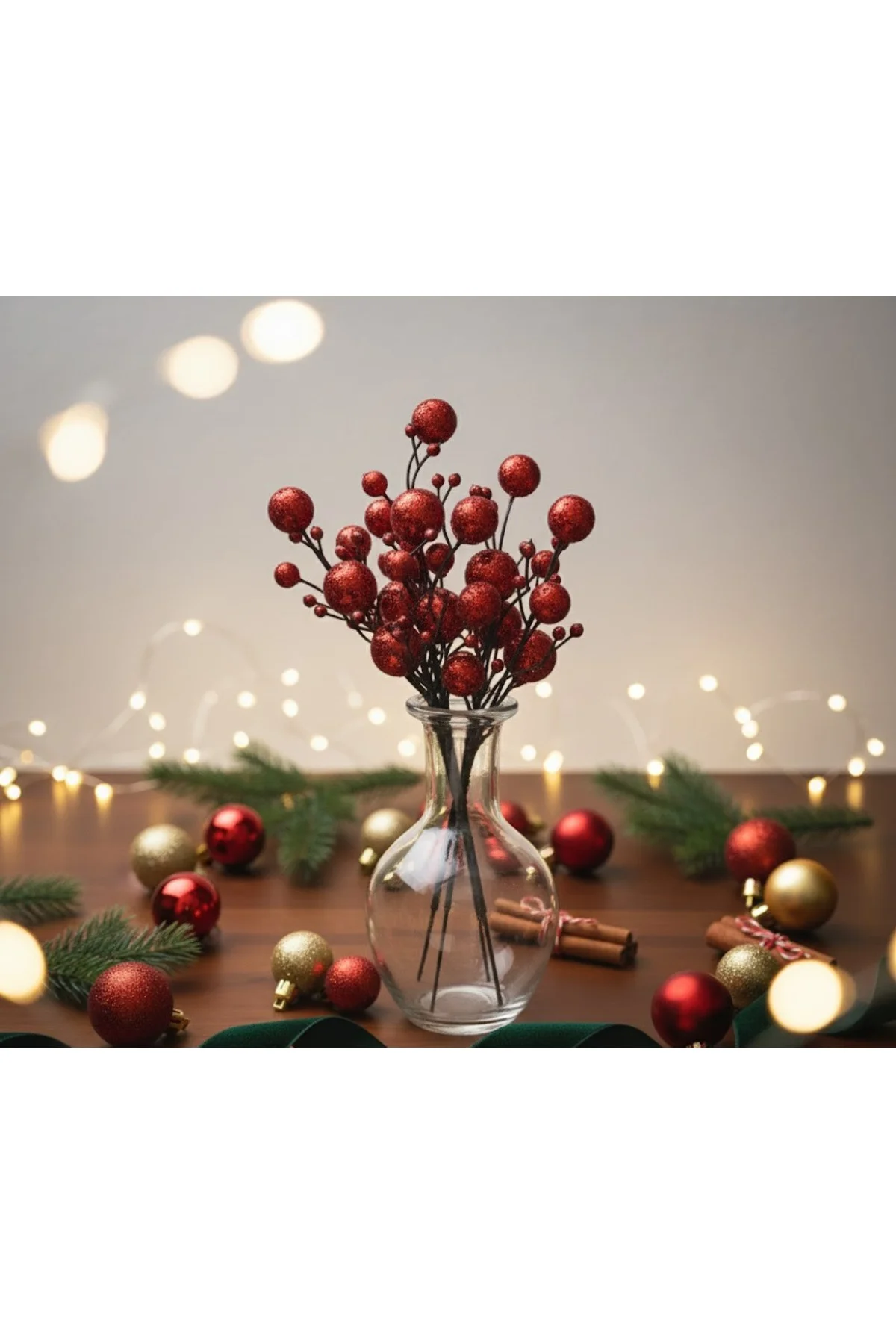 Yılbaşı Süsü Simli Pullu Mini Berry Kırmızı 20 cm