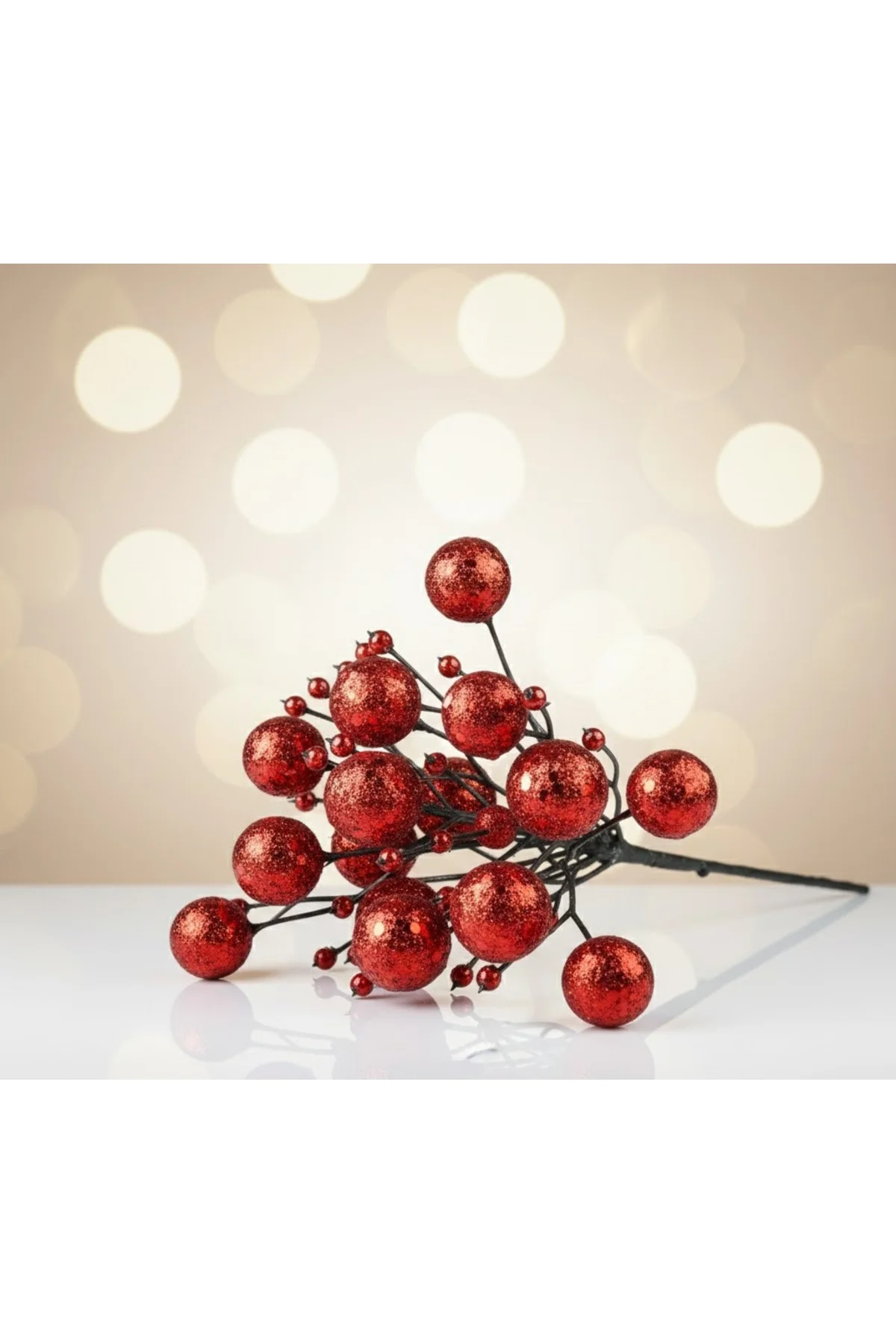Yılbaşı Süsü Simli Pullu Mini Berry Kırmızı 20 cm
