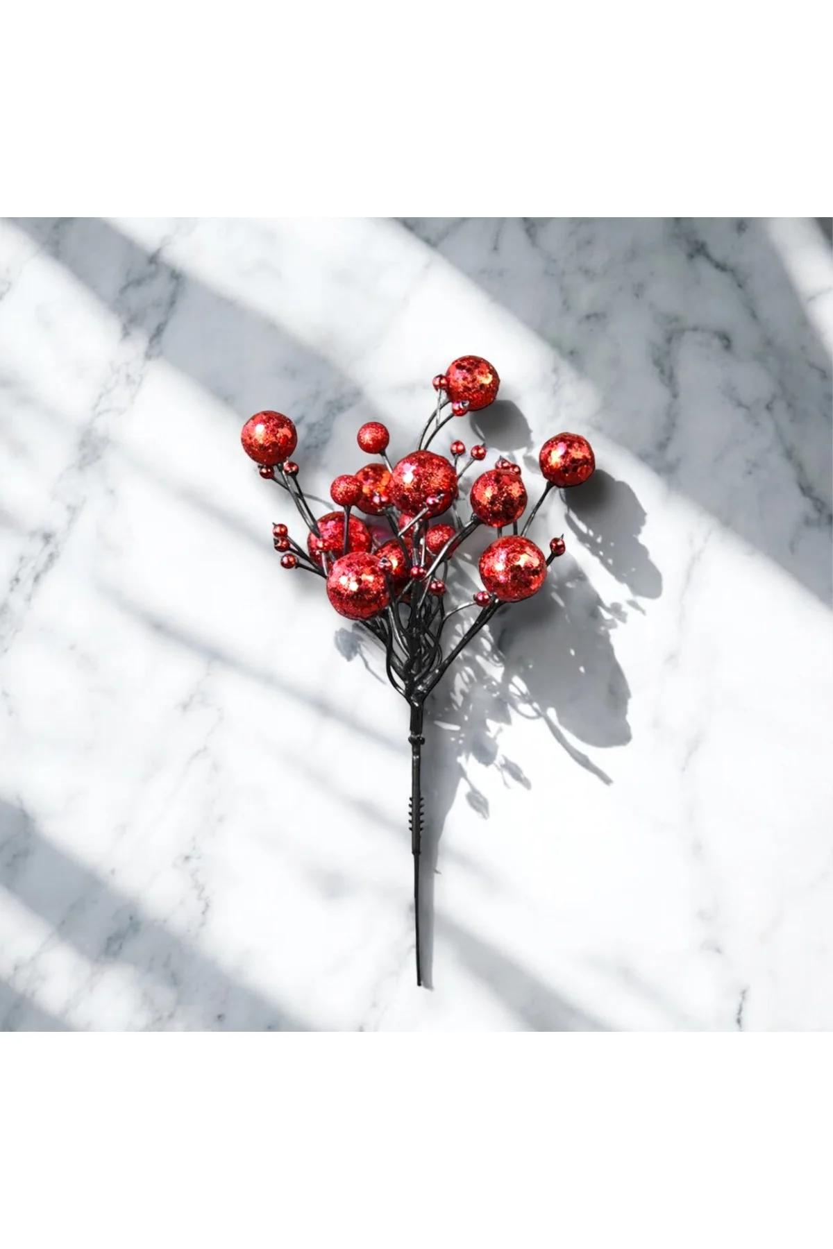 Yılbaşı Süsü Simli Pullu Mini Berry Kırmızı 20 cm