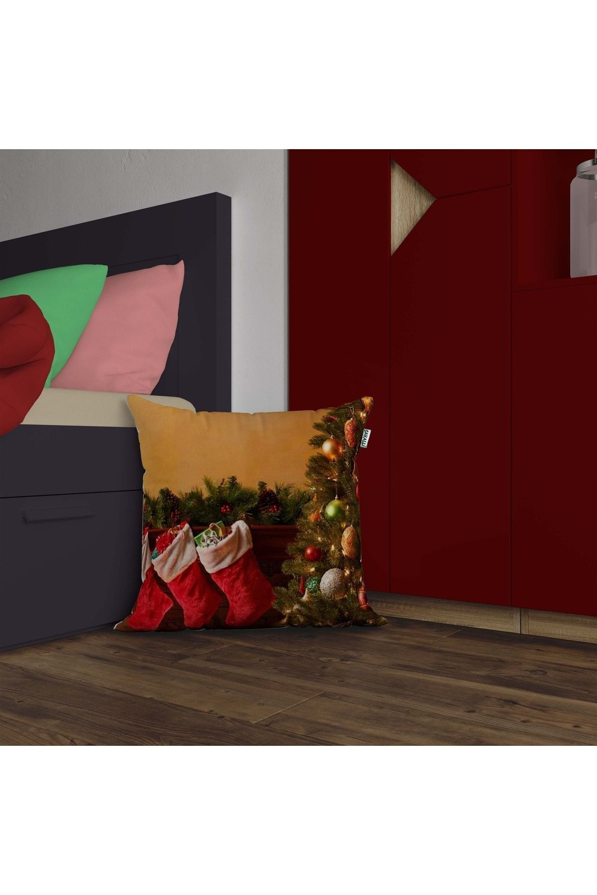 Yılbaşı Temalı 3d Baskılı Dekoratif Kırlent Kılıfı