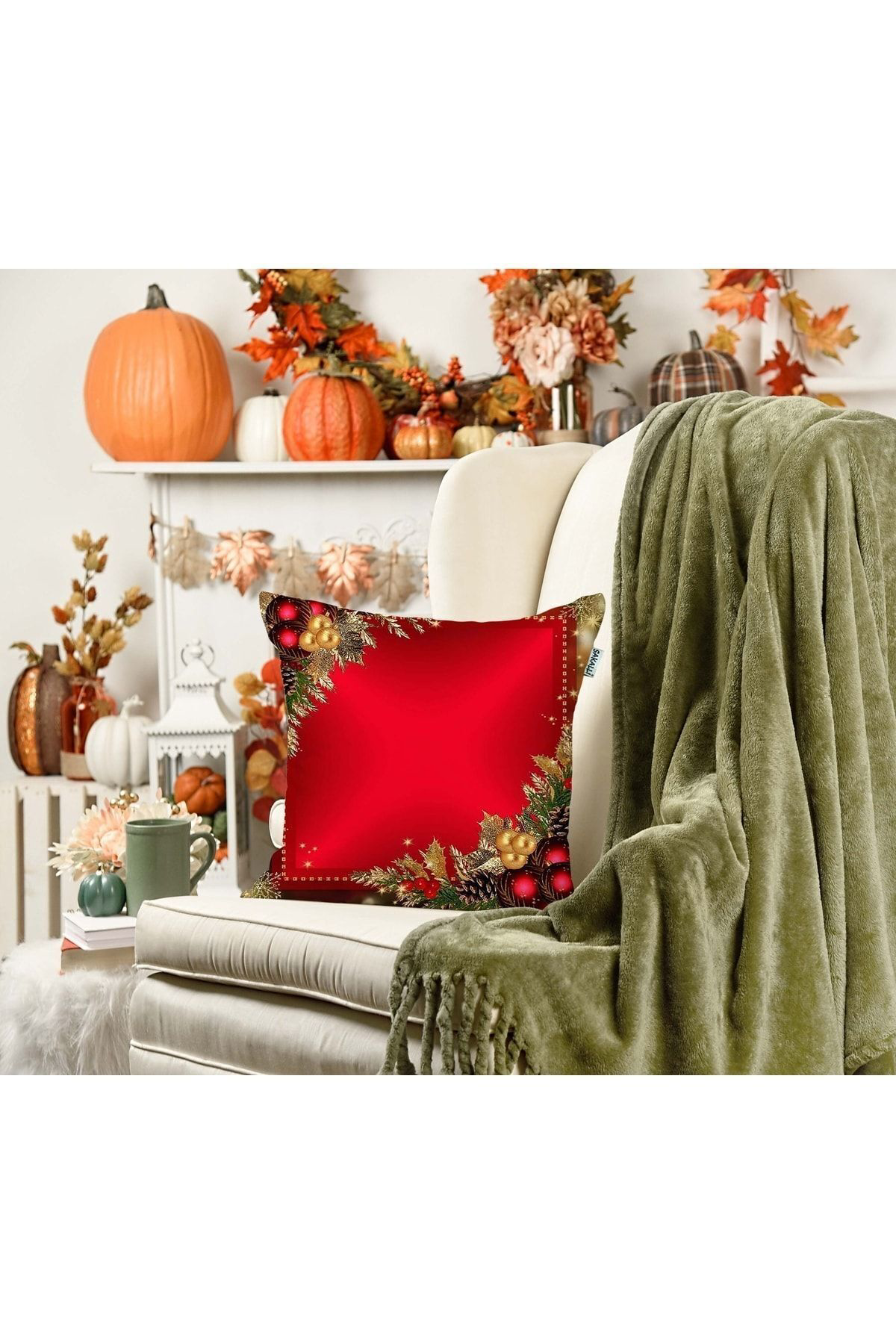 Sakallı Yılbaşı Temalı 3D Baskılı Dekoratif Kırlent Kılıfı