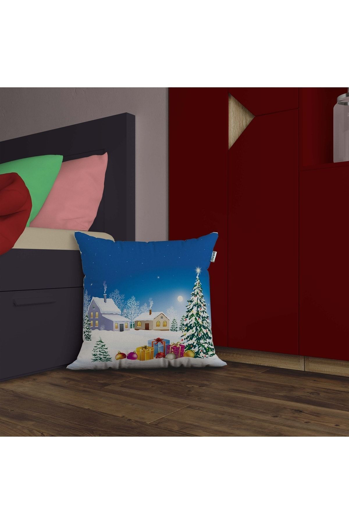 Yılbaşı Temalı 3d Baskılı Dekoratif Kırlent Kılıfı