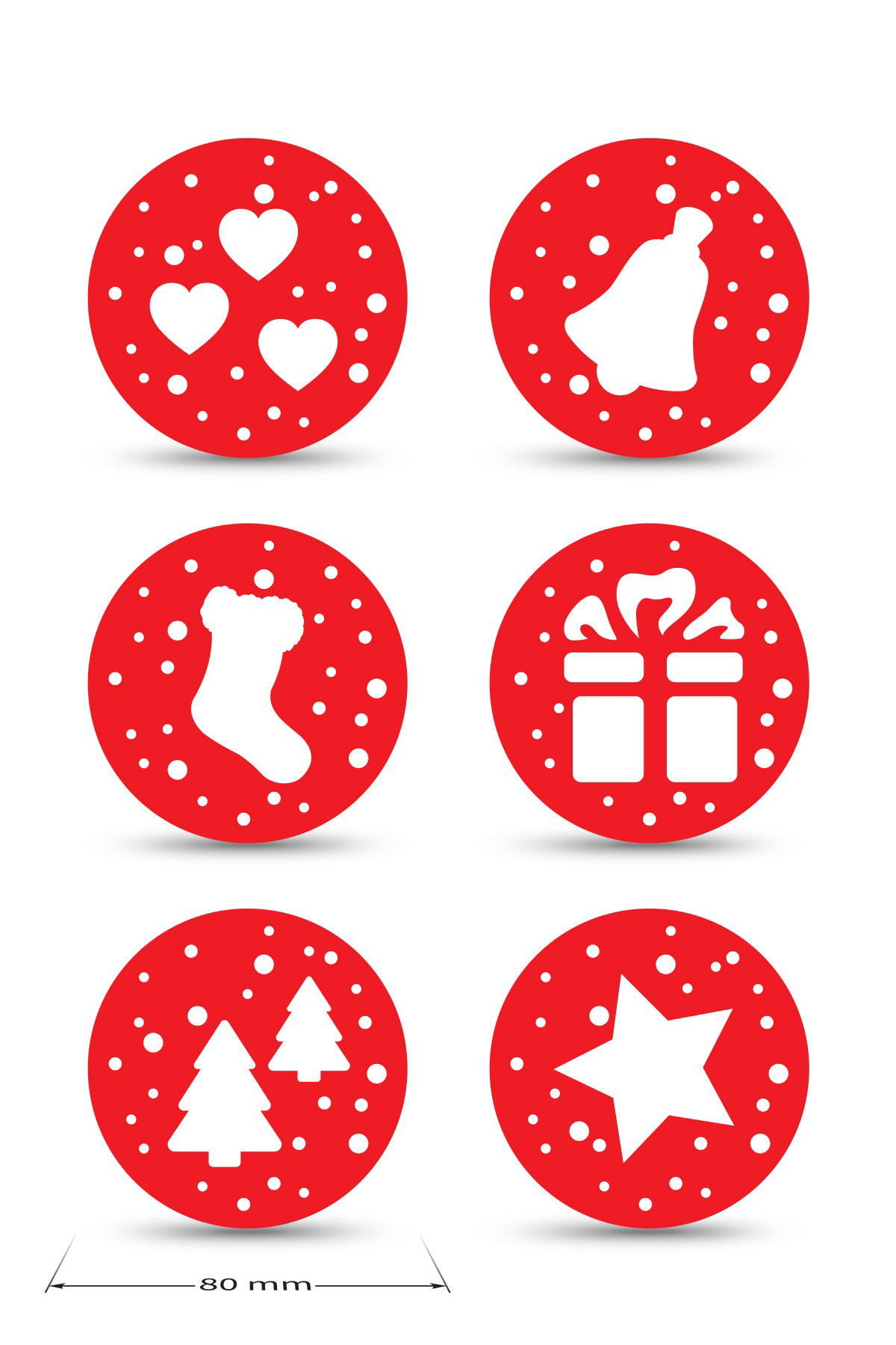 Artikel Yılbaşı Temali -1 Desenli Kırmızı Keçe Bardak Altlığı  6'Lı Takım