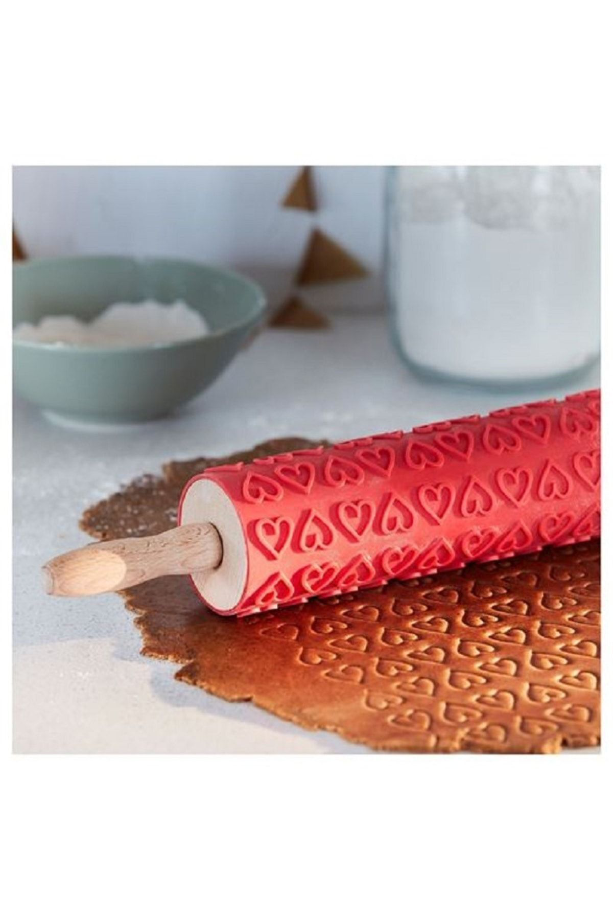 İkea Yilbaşi Temali Kalp Desenli Merdane Kilifi, Kirmizi, 25 Cm