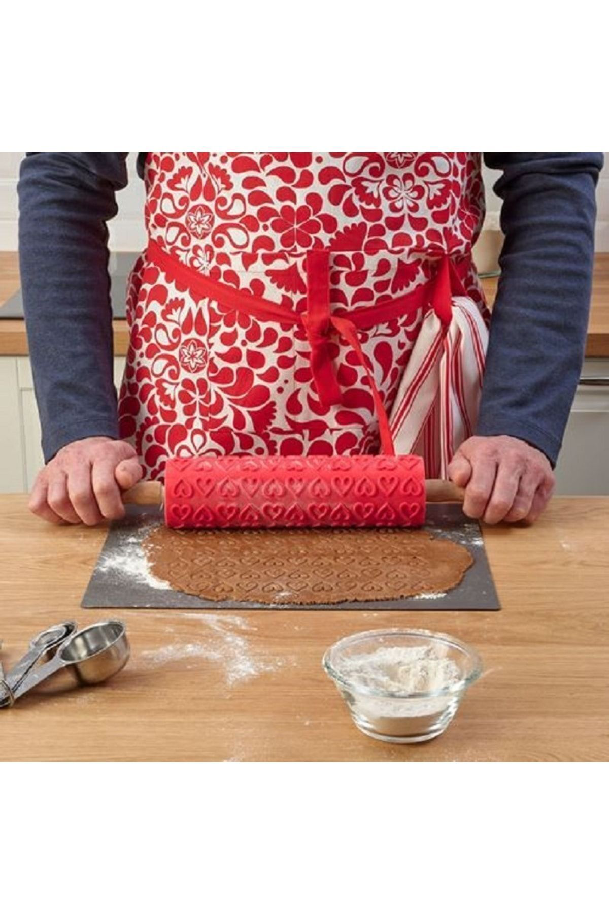 İkea Yilbaşi Temali Kalp Desenli Merdane Kilifi, Kirmizi, 25 Cm