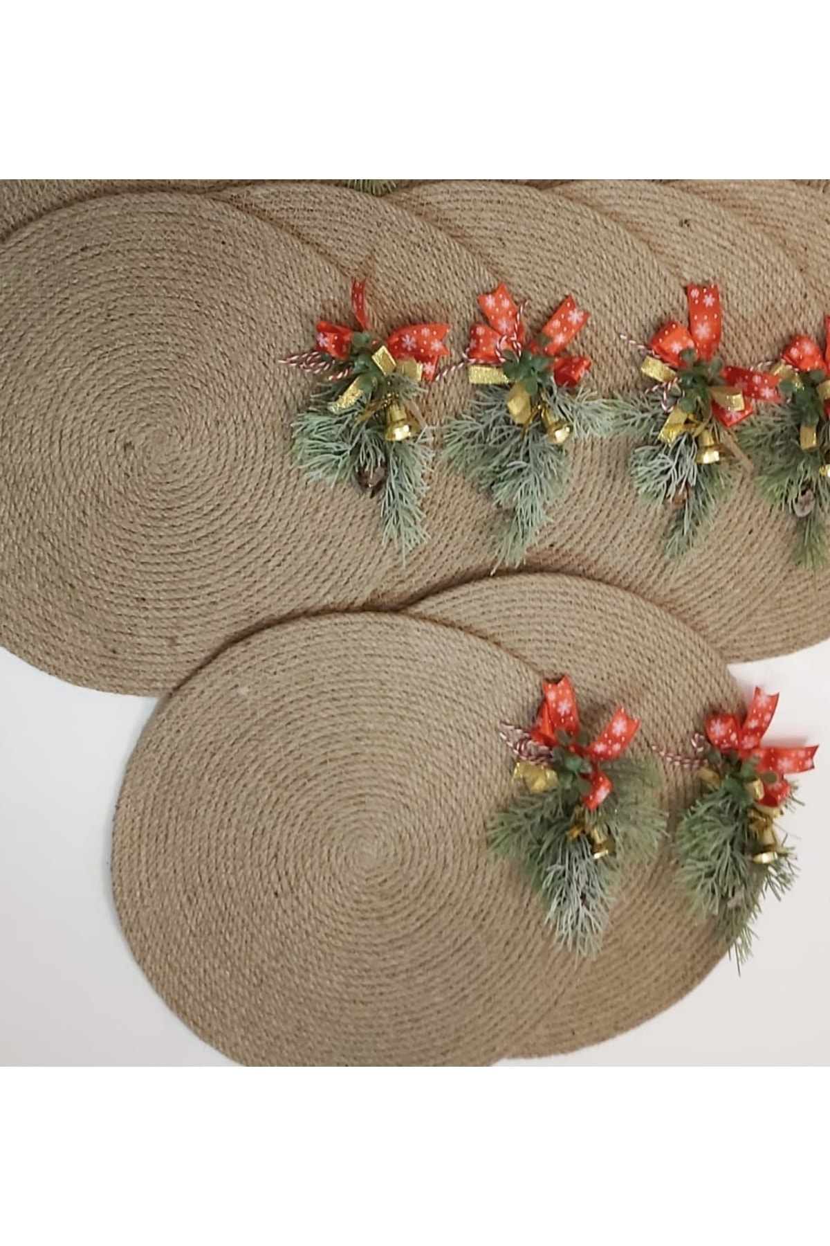 Elif Aksesuar Yılbaşı Temalı Jüt İpi Amerikan Servisi 6 Lı