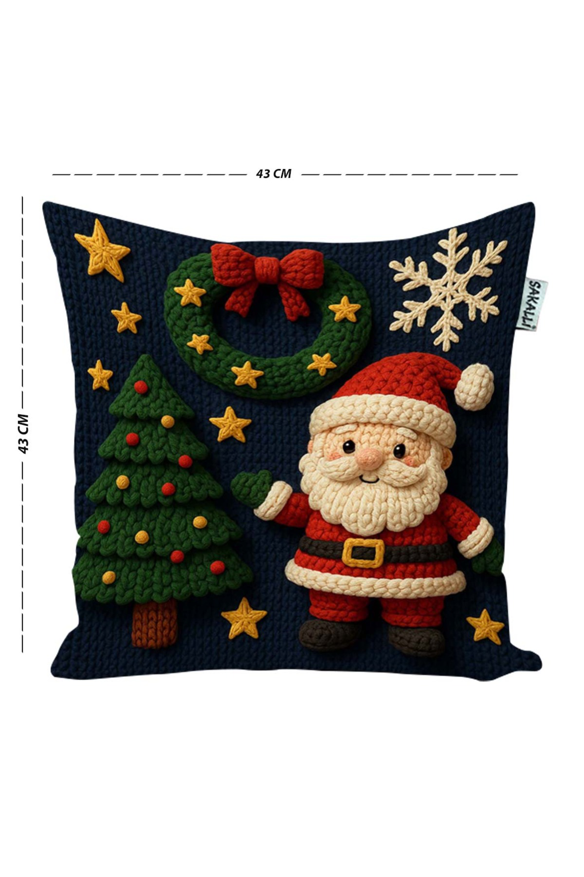 Yılbaşı Temalı Lacivert Zeminli Noel Baba ve Çam Ağacı Desenli Pu