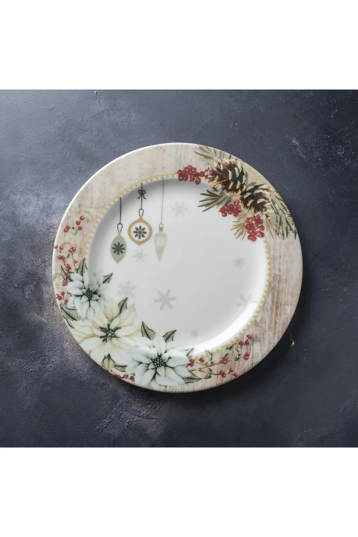 Yılbaşı Temalı Porselen 6 Lı Yuvarlak Servis Tabağı 26 Cm