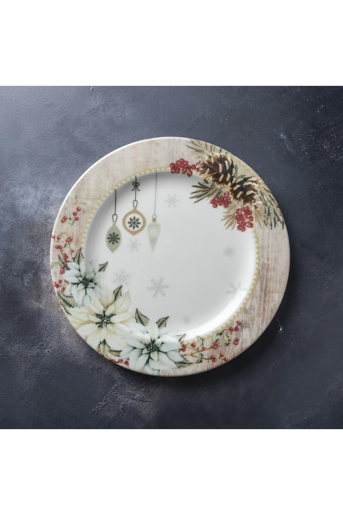 Yılbaşı Temalı Porselen 6 Lı Yuvarlak Servis Tabağı 26 Cm