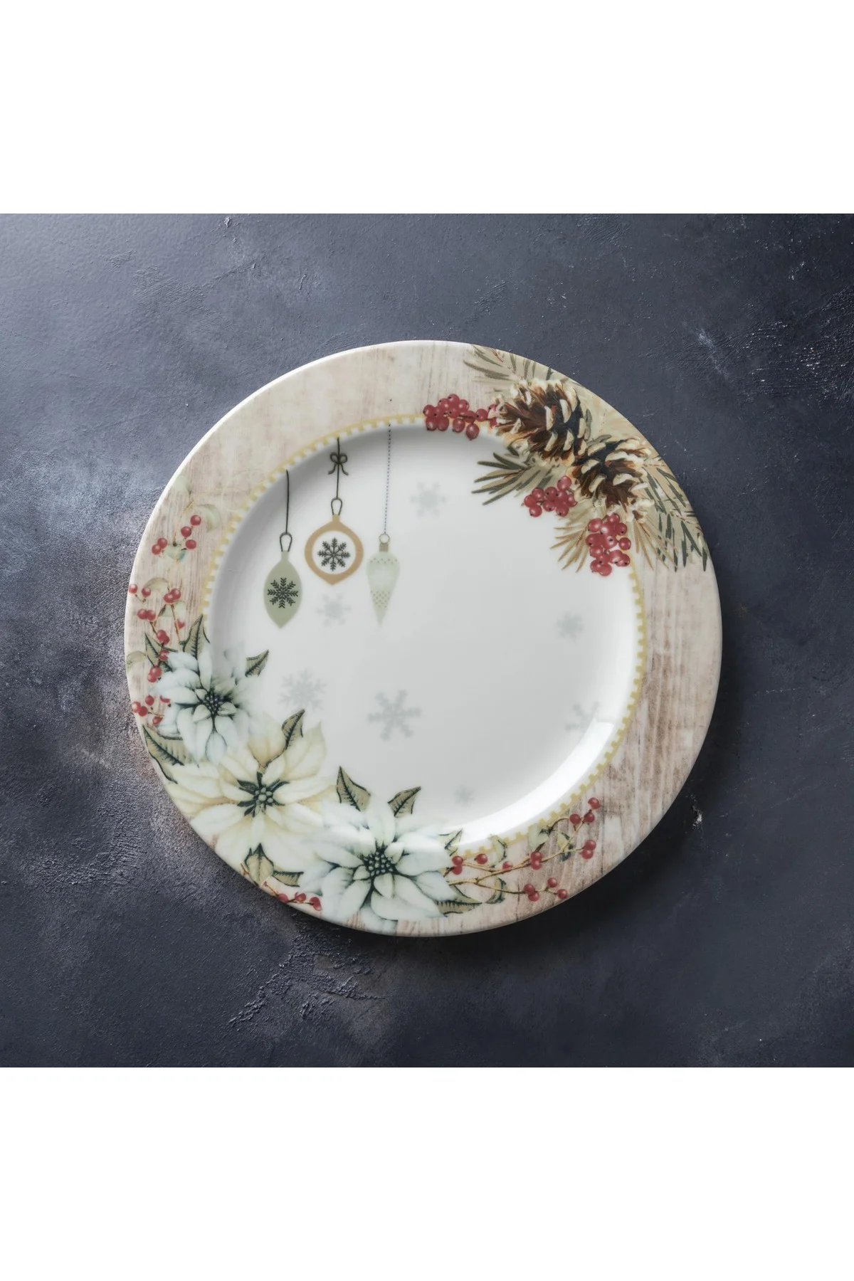 Yılbaşı Temalı Porselen 6 Lı Yuvarlak Servis Tabağı 26 Cm