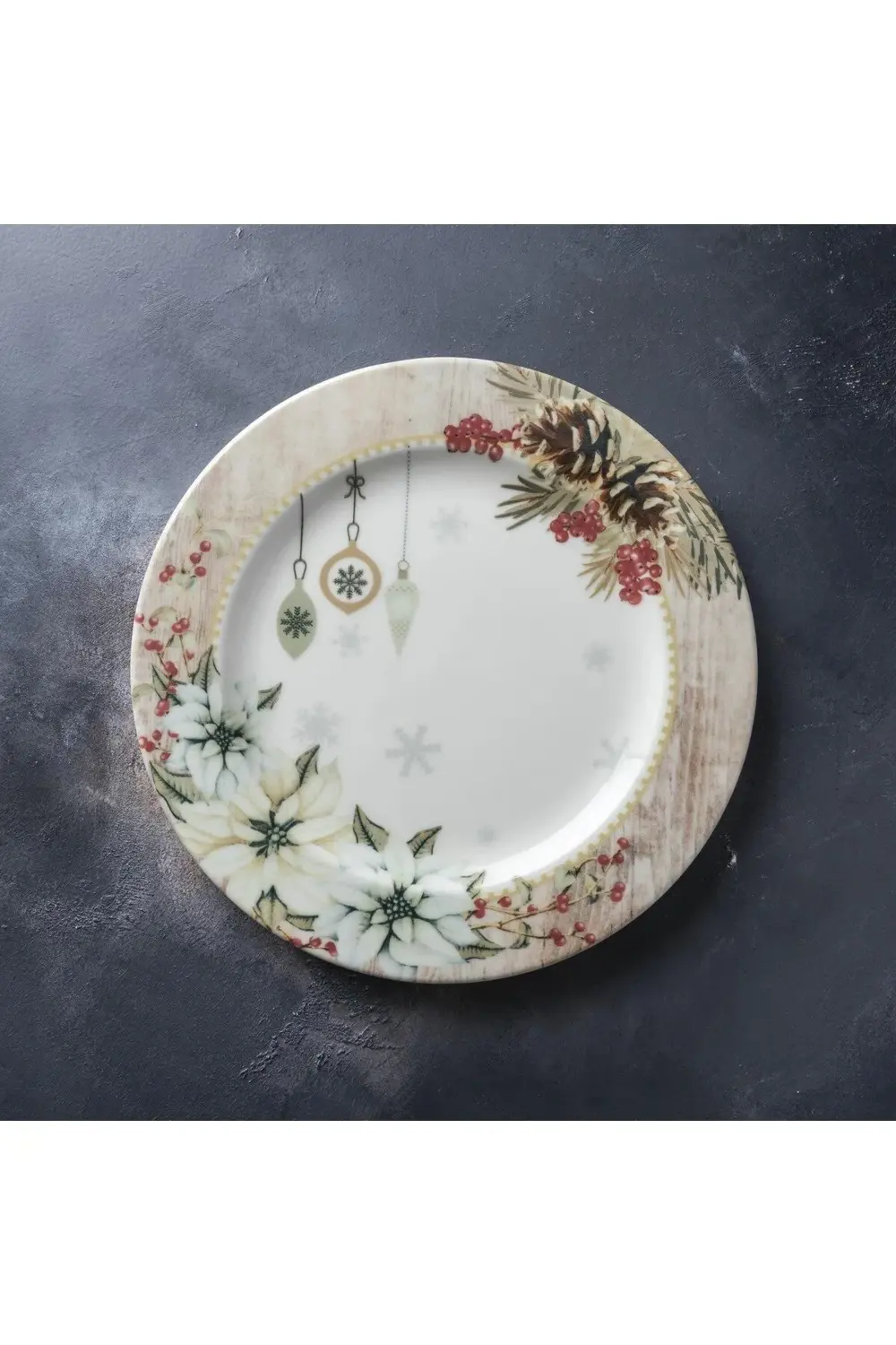 Yılbaşı Temalı Porselen 6 Lı Yuvarlak Servis Tabağı 26 Cm