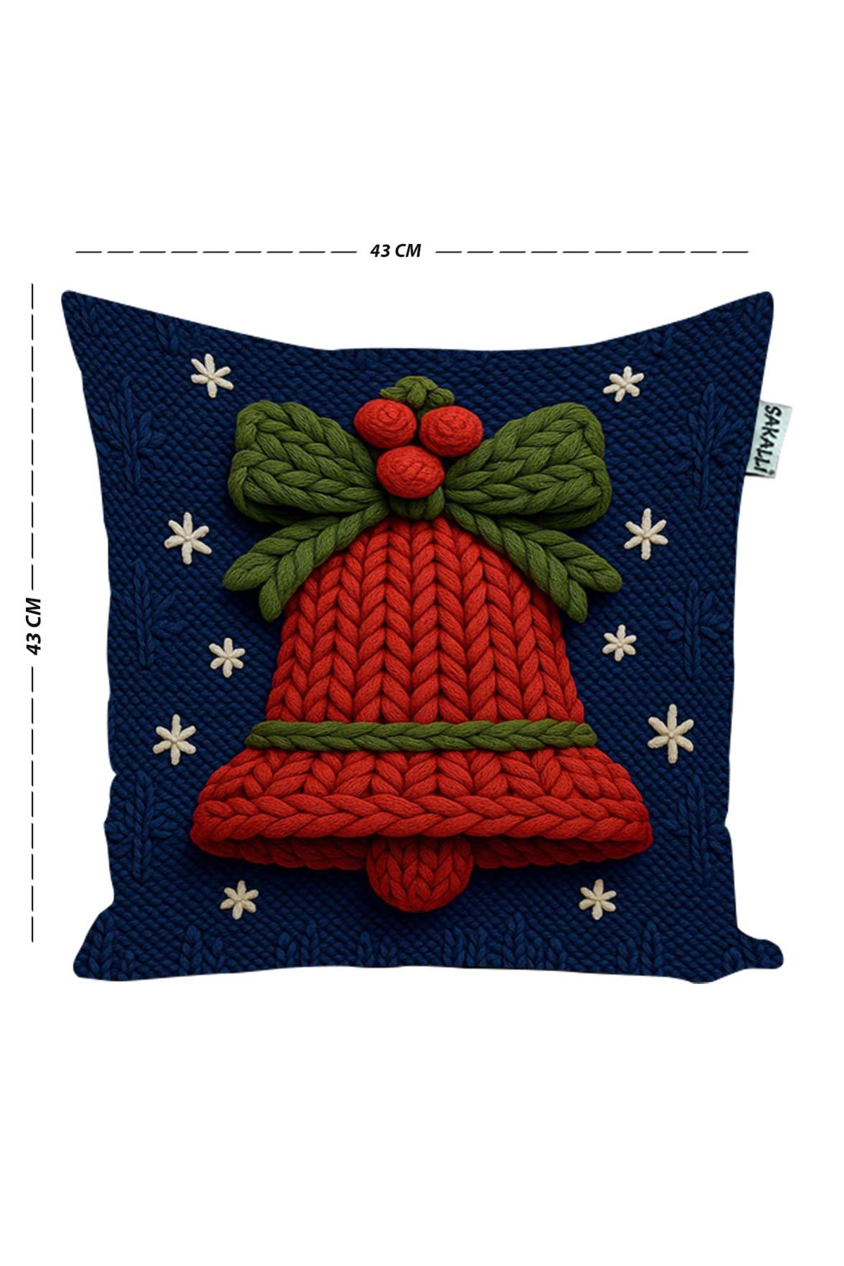 Yılbaşı Temalı Punch Nakış Görünümlü Çan Desenli Kırlent Kılıfı