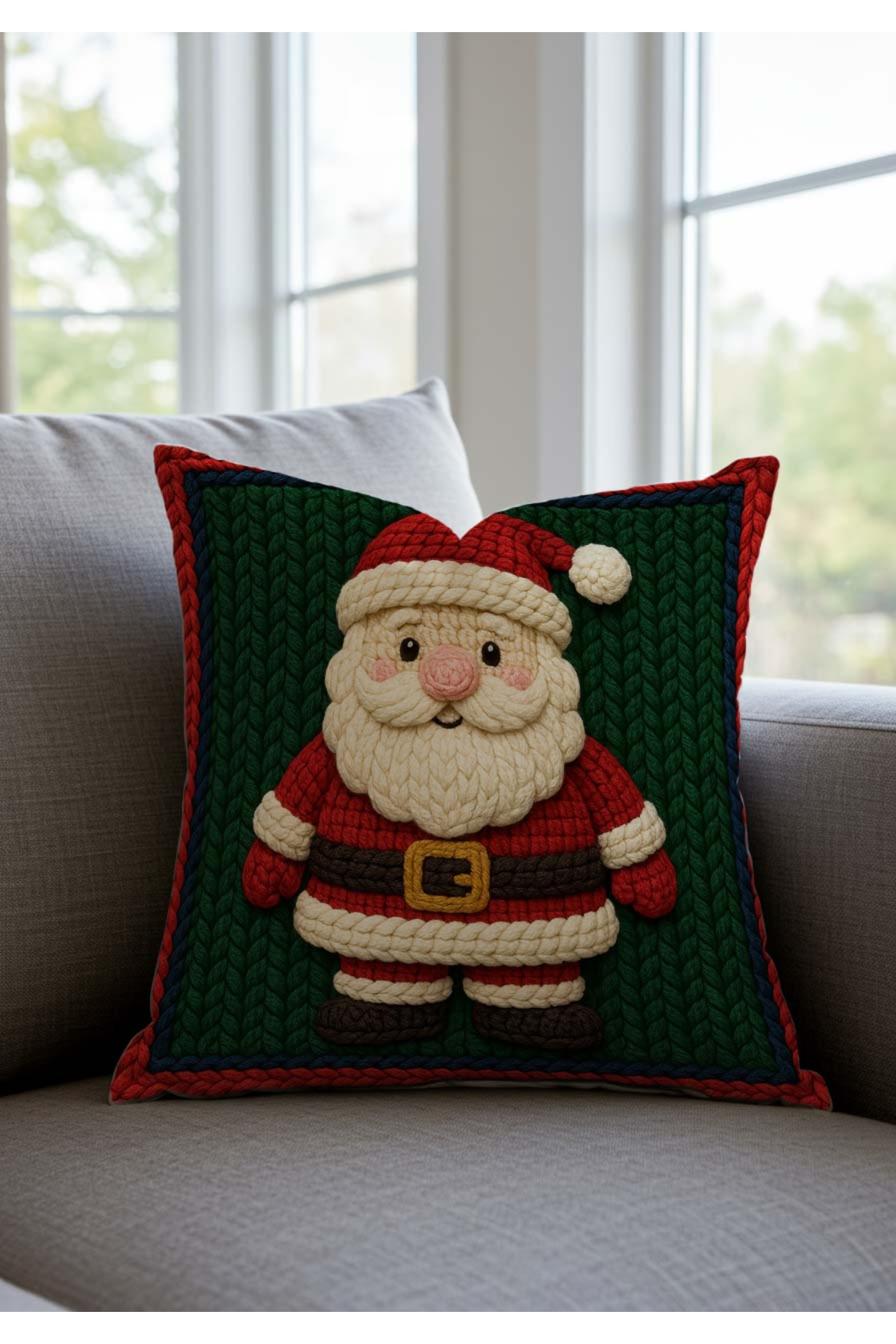Yılbaşı Temalı Punch Nakış Görünümlü Kırmızı Yeşil Noel Baba Dese