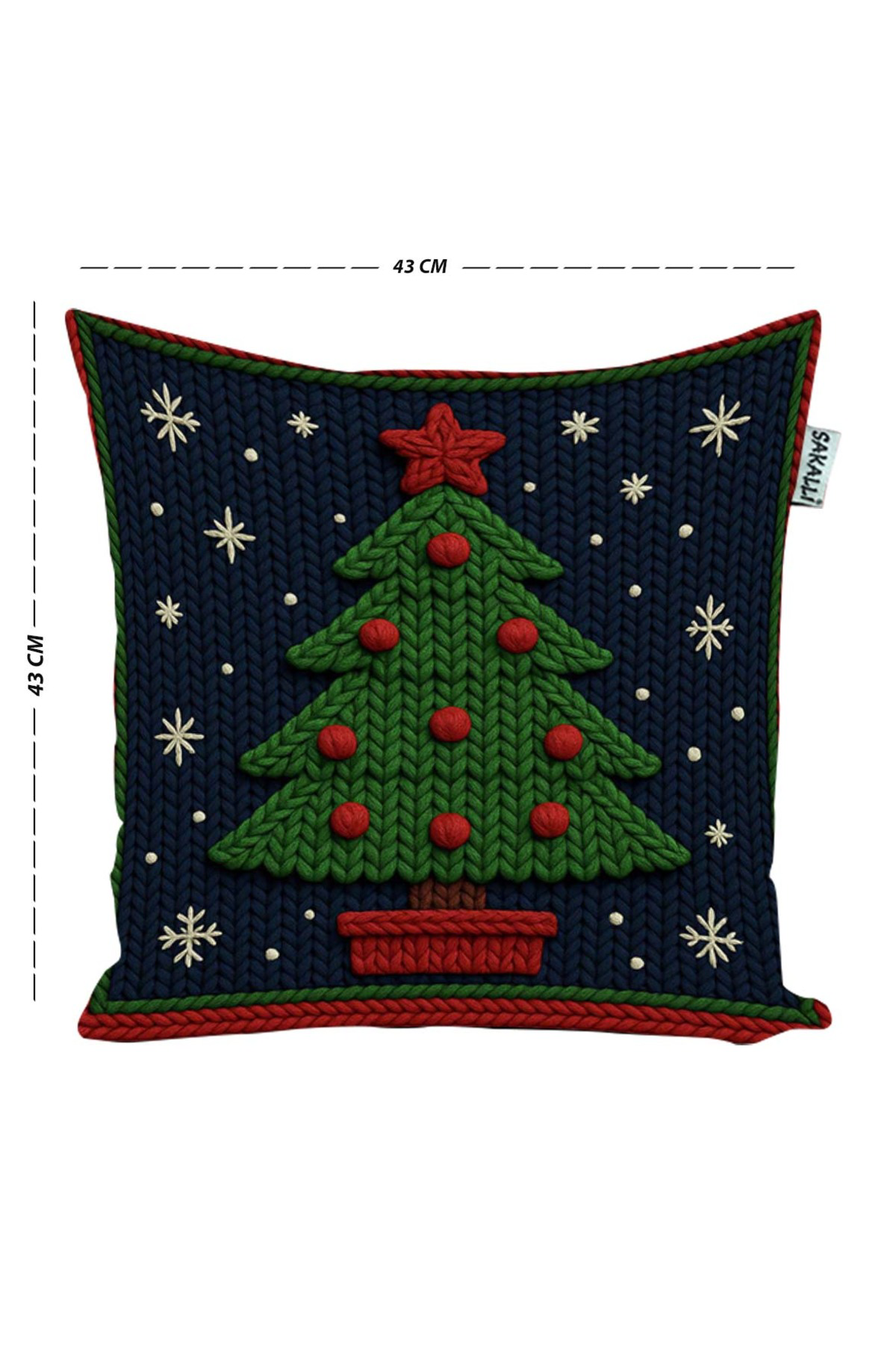 Yılbaşı Temalı Punch Nakış Görünümlü Çam Ağacı Desenli Kırlent Kı