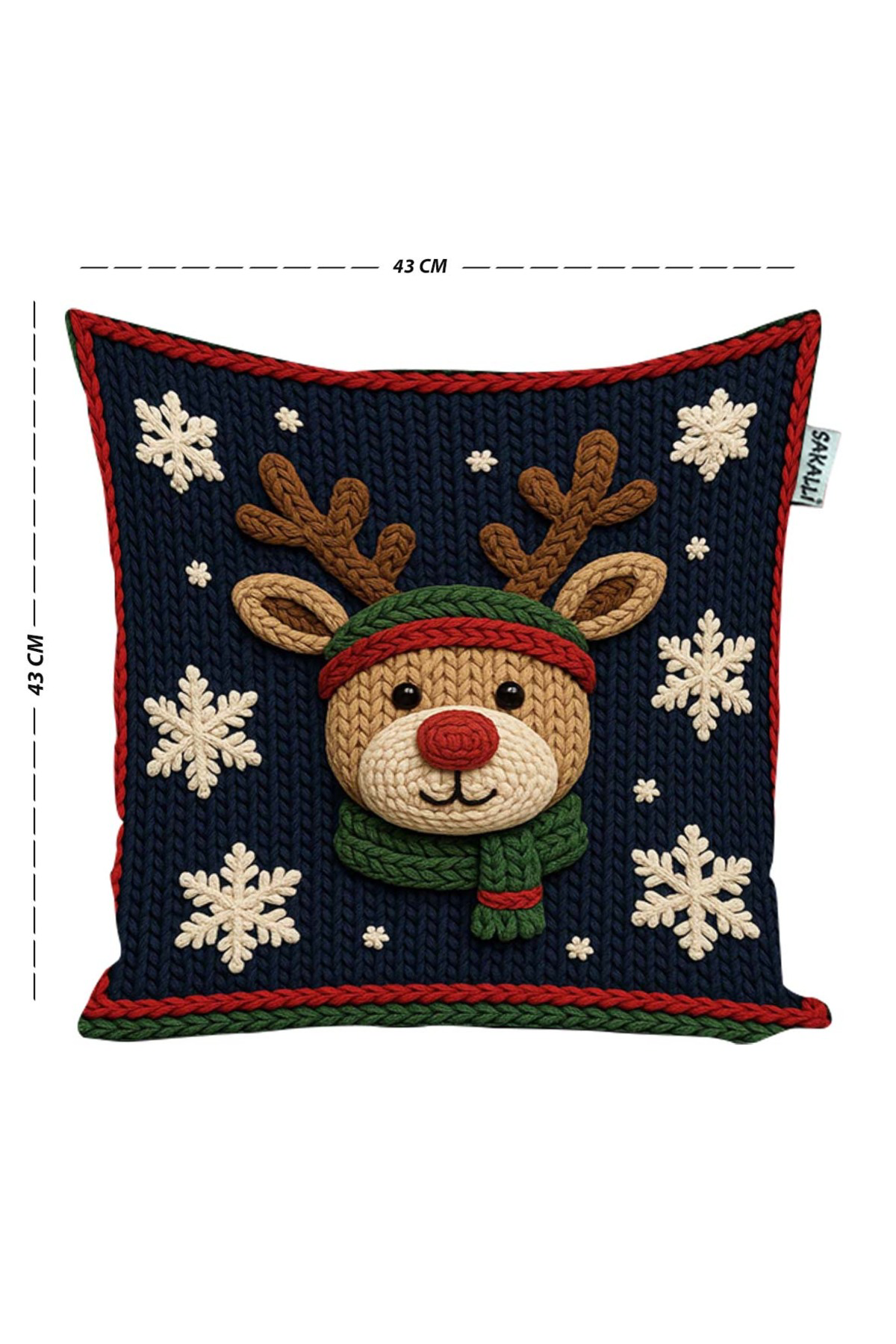 Yılbaşı Temalı Punch Nakış Görünümlü Geyik Desenli Kırlent Kılıfı