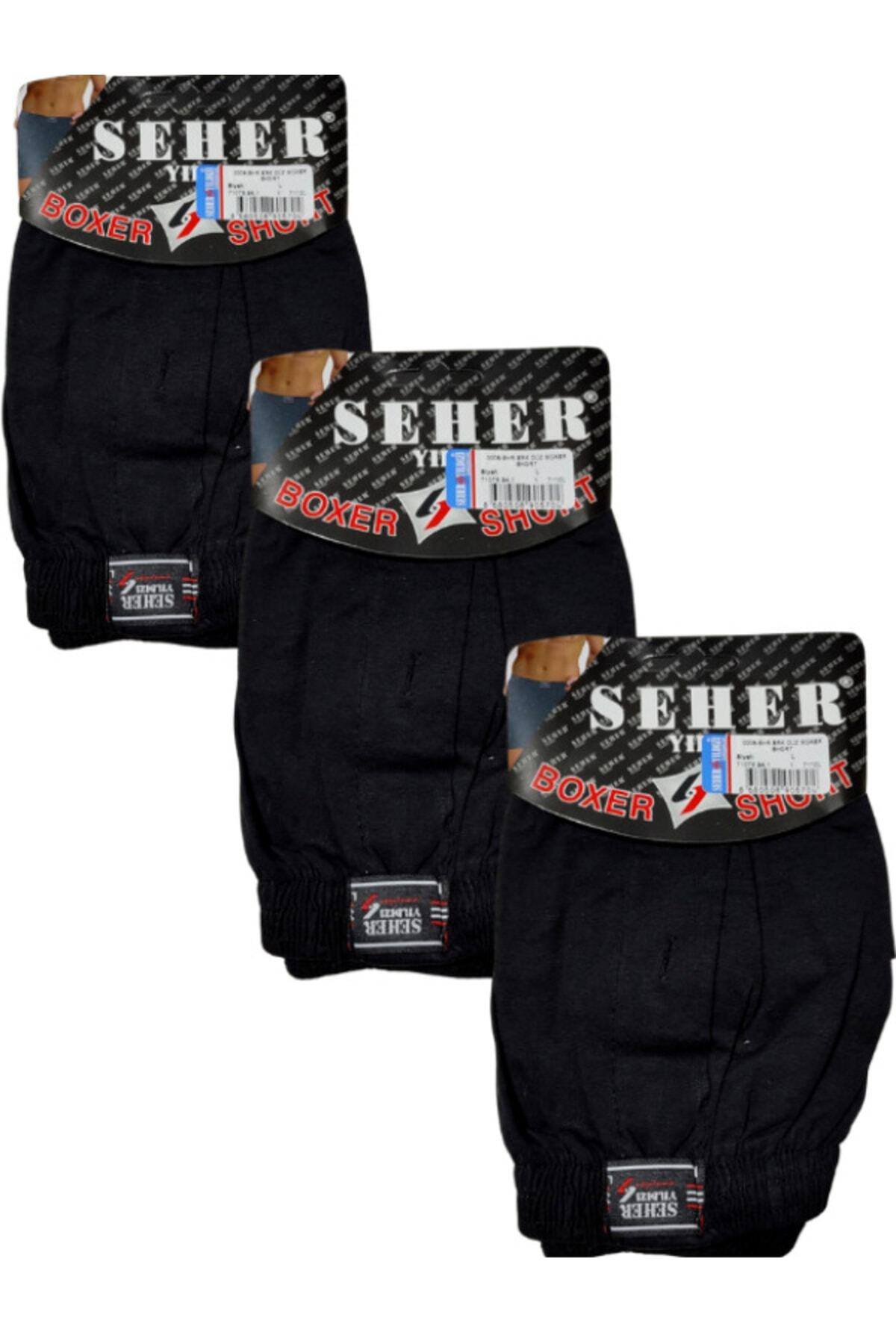 YILDIZ 3'lü Erkek Penye Boxer-SİYAH-M