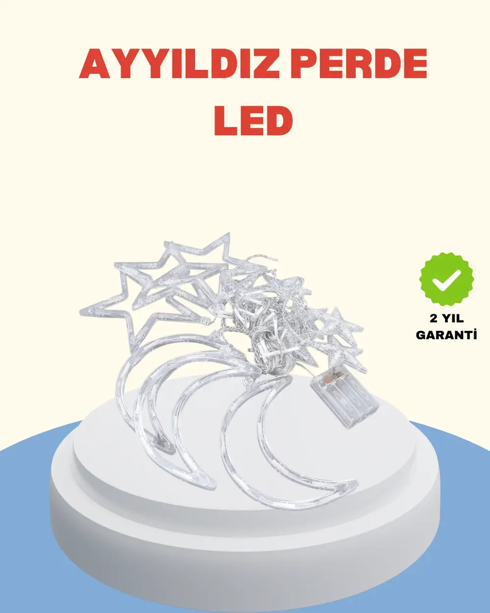 Yıldız Ay Tasarımlı Prizli Perde LED Işık İç Mekan Dekoru