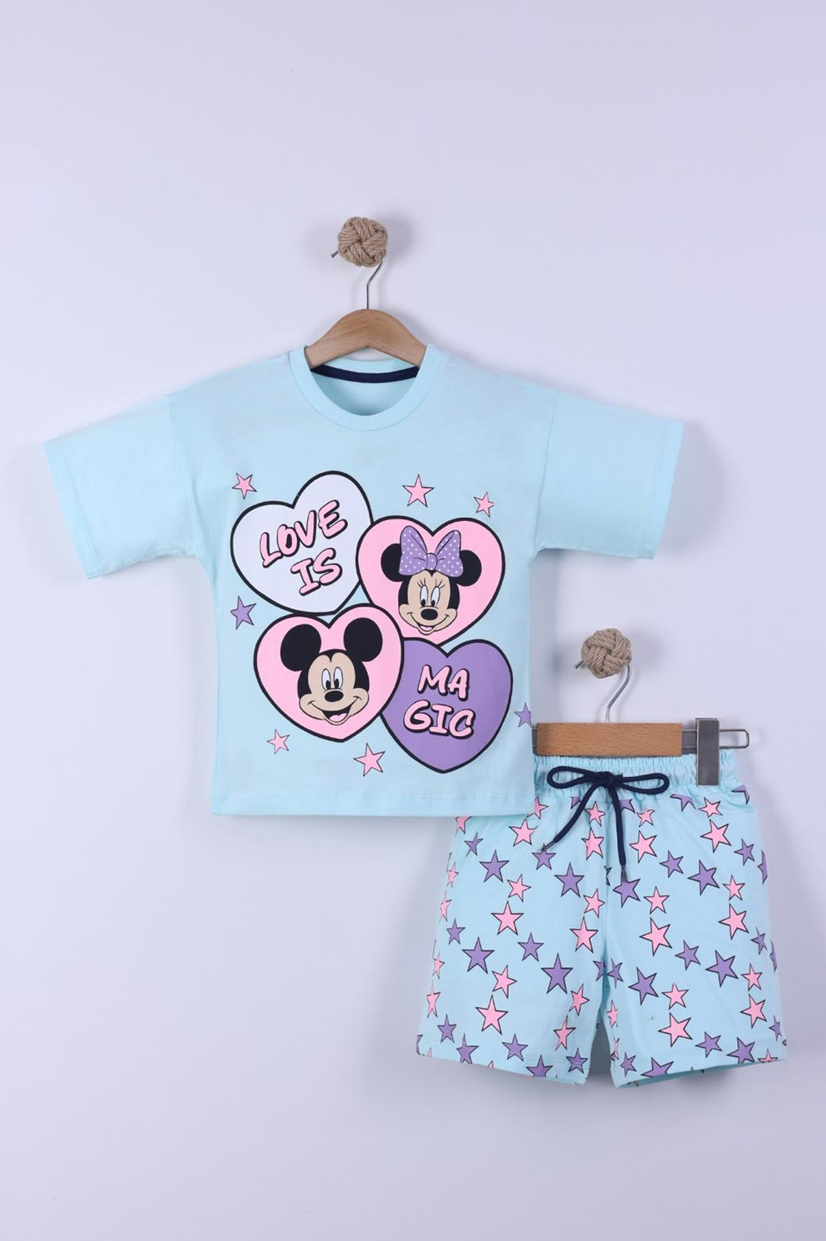 Yıldız Baskılı Kız Çocuk T-Shirt Şort Takım 3/6 yaş