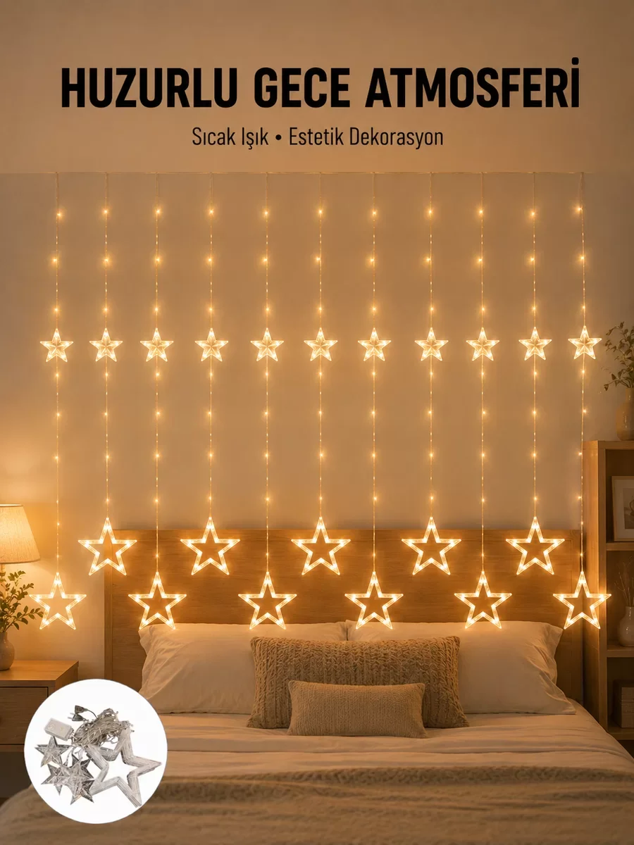 Yıldız Desenli Peri Led Perde 3x3 Metre Aydınlatma - Masalsı ve Romantik Atmosfer