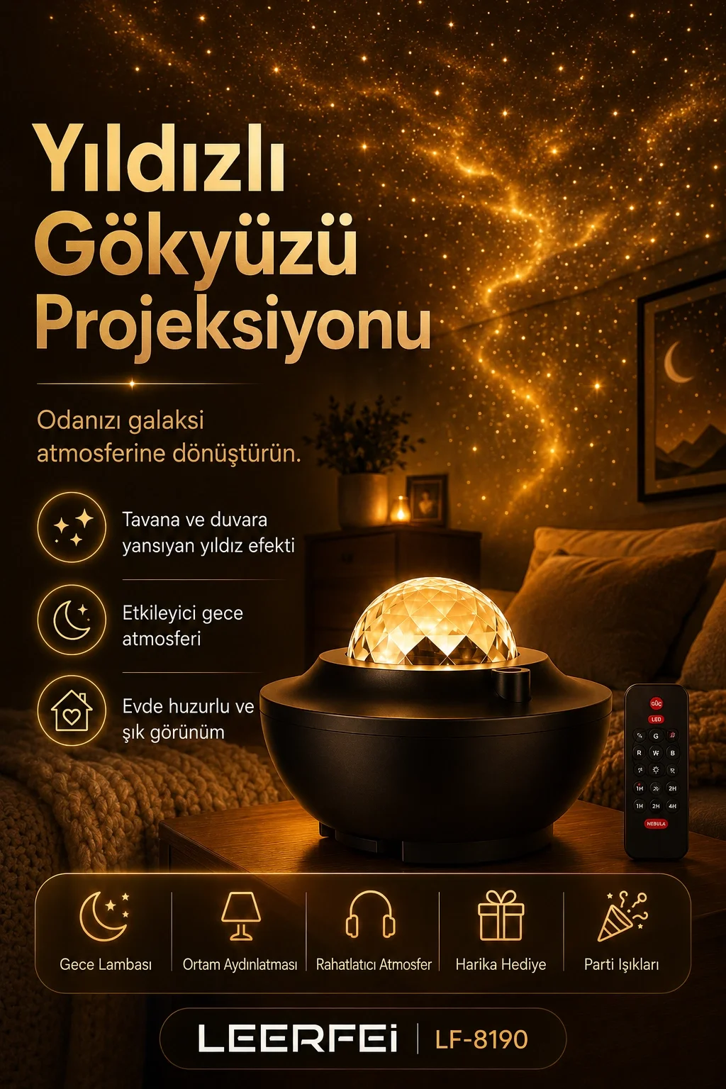 Yıldız Efektli Projektör Gece Lambası Müzik Destekli Ambiyans Ve Parti Işığı Fiyatı, Yorumları ve Özellikleri