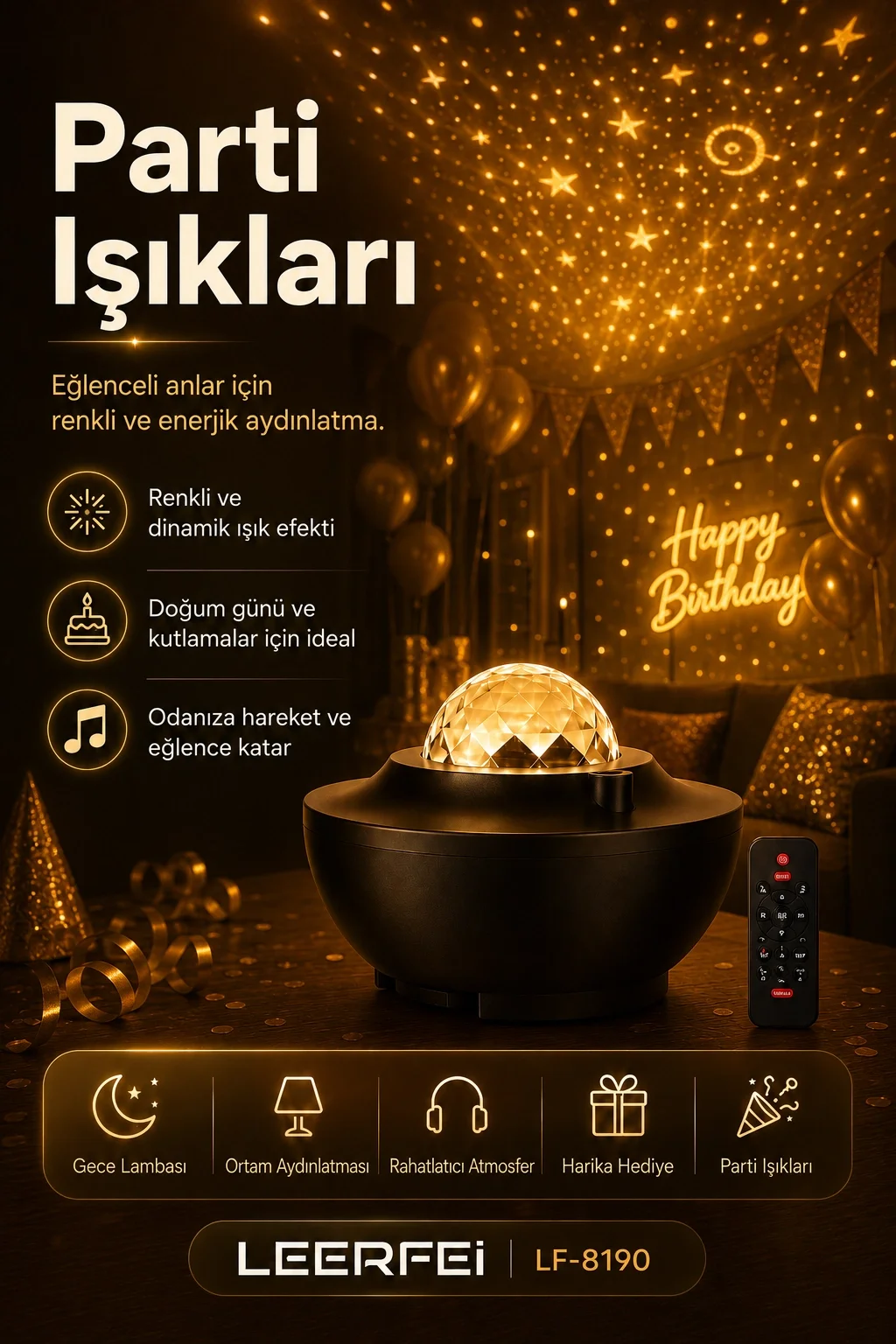 Yıldız Efektli Projektör Gece Lambası Müzik Destekli Ambiyans Ve Parti Işığı Fiyatı, Yorumları ve Özellikleri