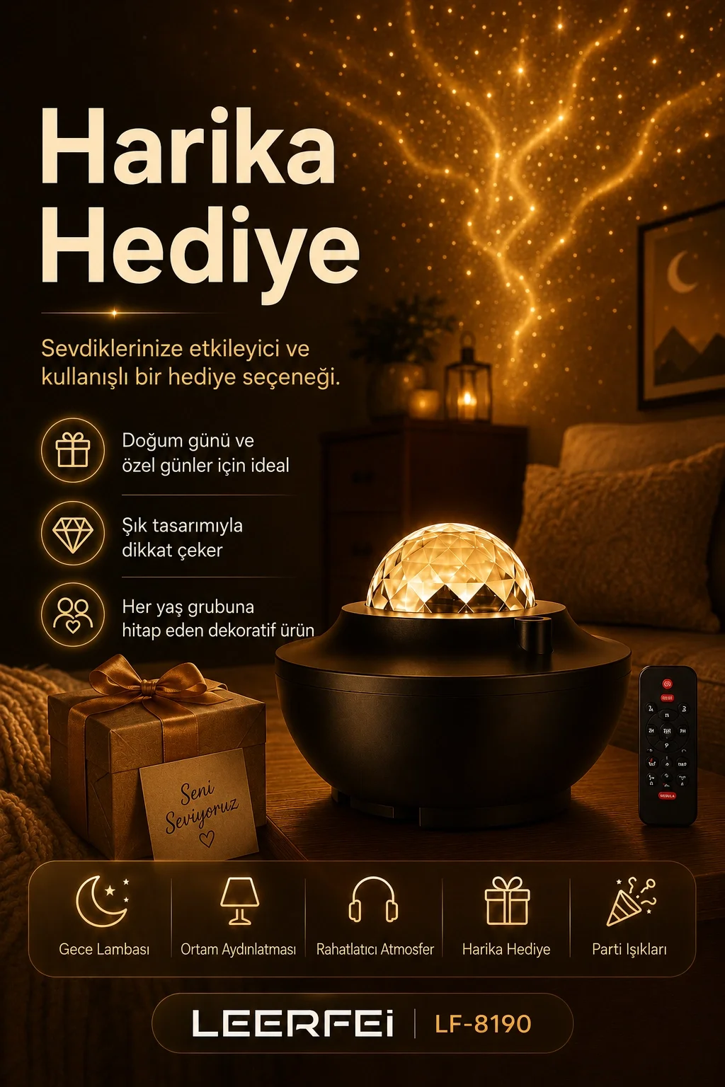 Yıldız Efektli Projektör Gece Lambası Müzik Destekli Ambiyans Ve Parti Işığı Fiyatı, Yorumları ve Özellikleri