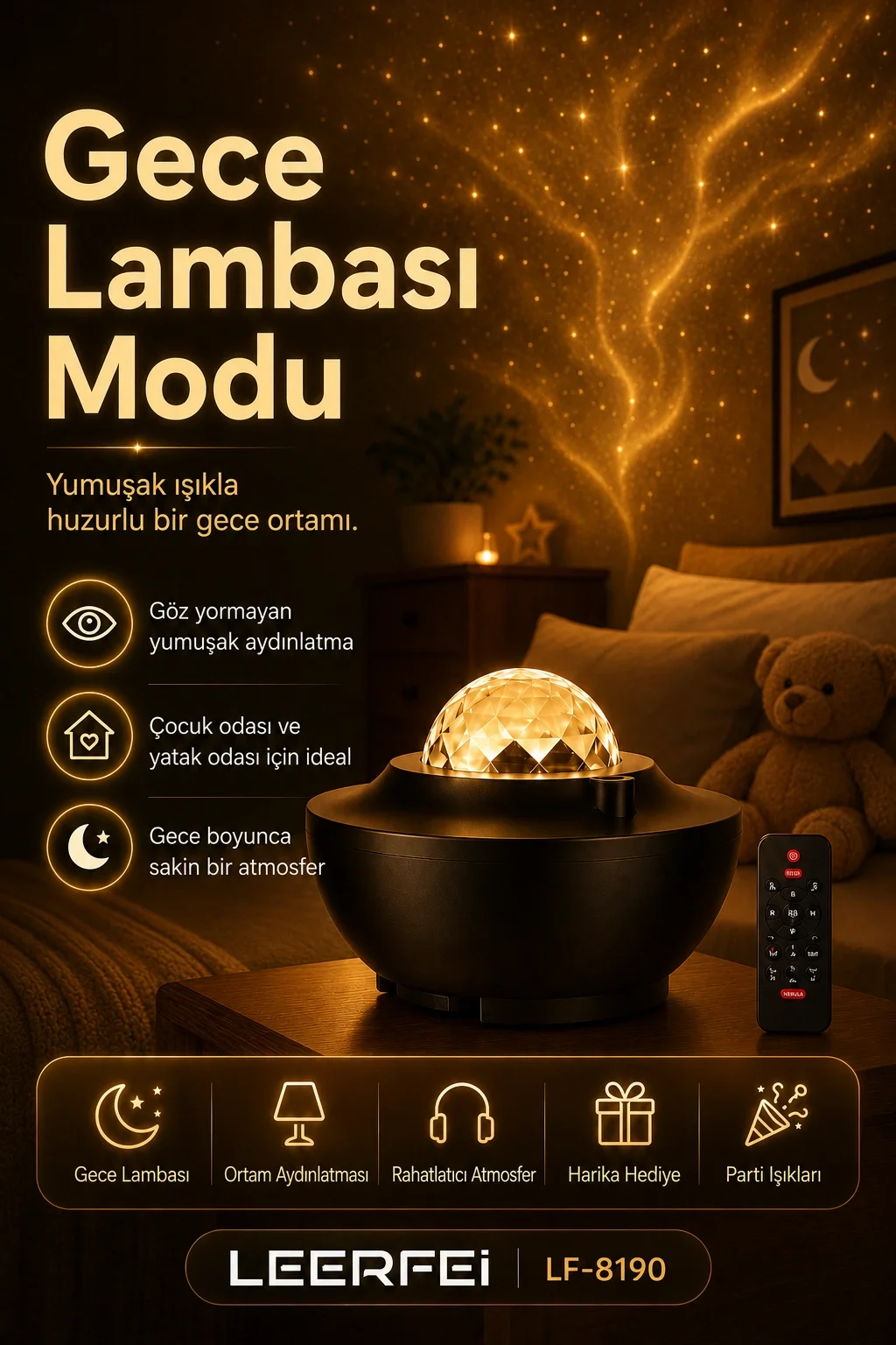 Yıldız Efektli Projektör Gece Lambası Müzik Destekli Ambiyans Ve Parti Işığı Fiyatı, Yorumları ve Özellikleri