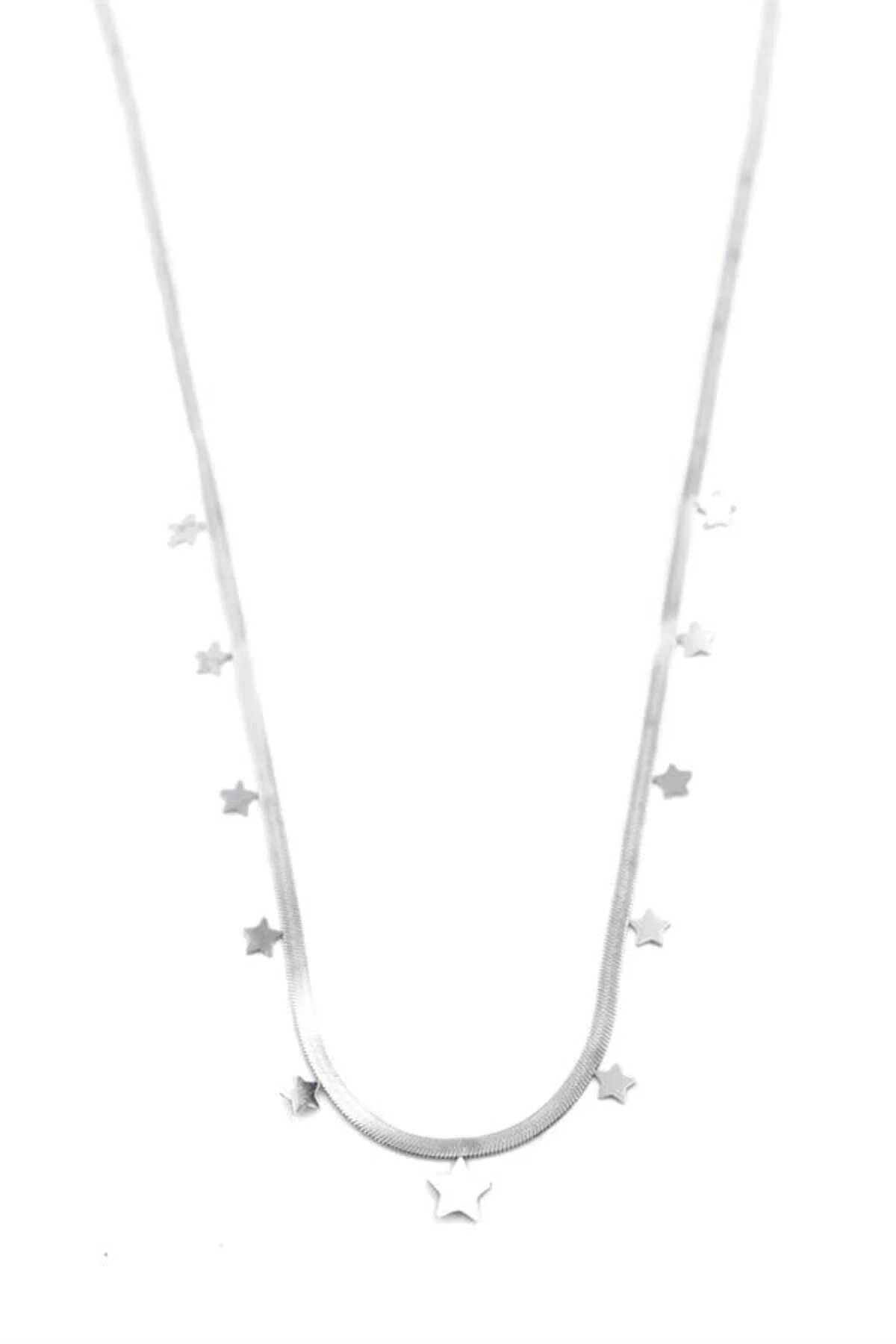 Yıldız Ezme Zincir Kolye - 45cm - Gümüş