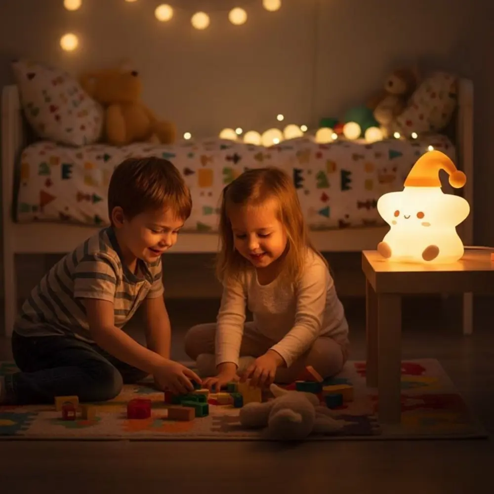 Yıldız Figürlü Pofuduk LED Gece Lambası – Yumuşak Dokulu Masaüstü