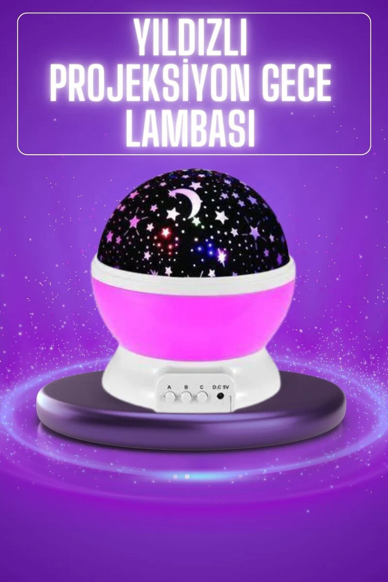 Yıldız Görünümlü Gece Lambası - Renkli Gökyüzü Projeksiyonlu Masa Lambası