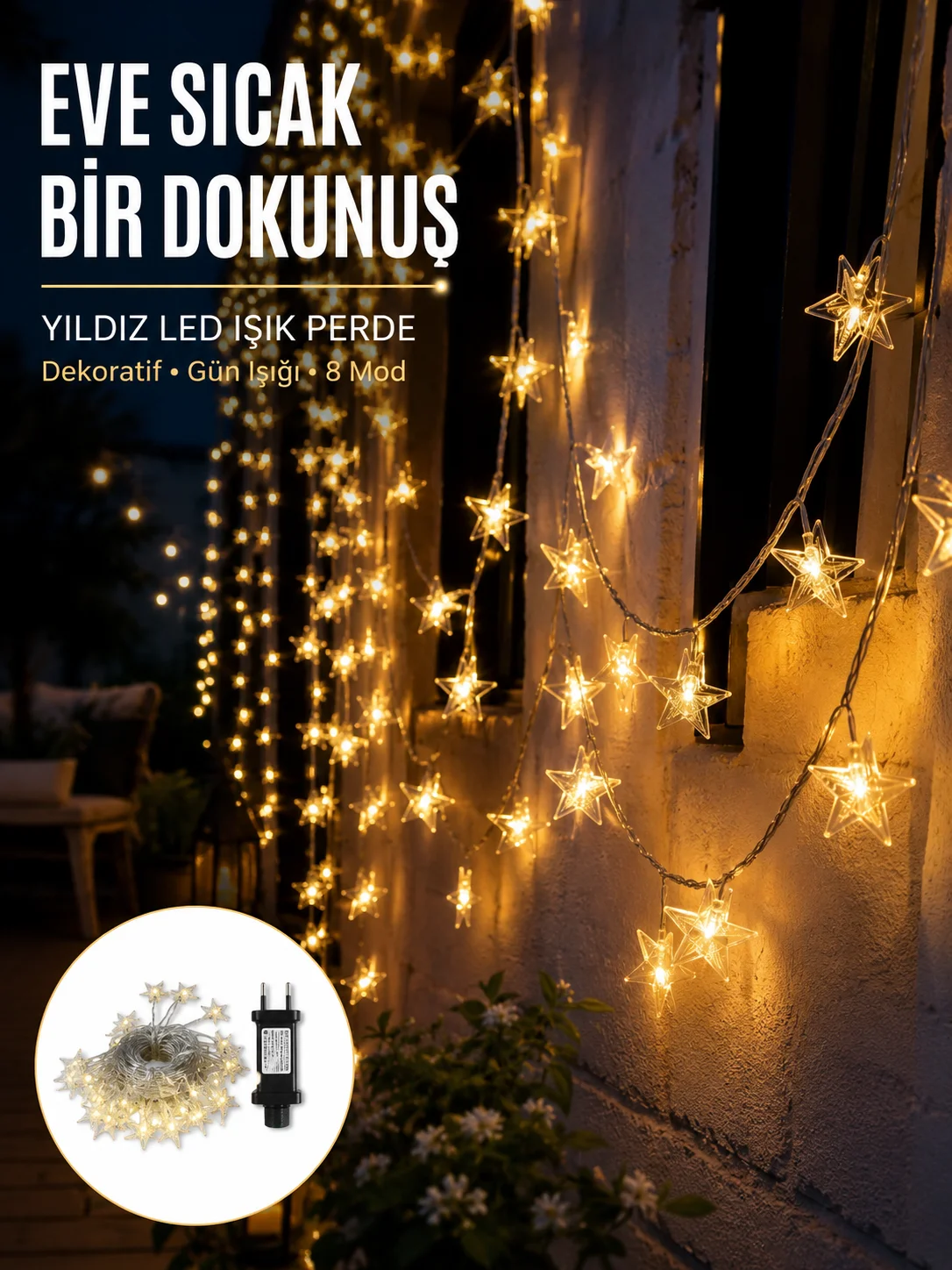 Yıldız Led Işık 5 Metre Dekoratif Aydınlatma Günışığı Yeni Nesil