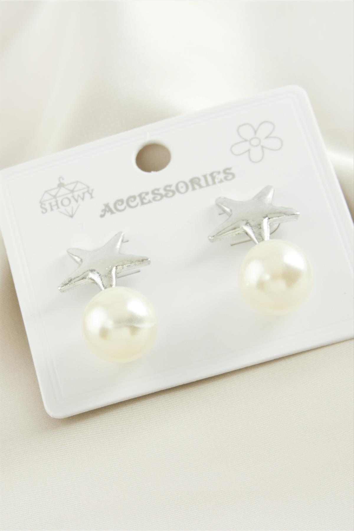 Yıldız Metal İnci Küpe