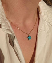 YILDIZ MODEL TURKUAZ DOĞALTAŞ GOLD ZİNCİR KOLYE-0KOL71