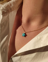 YILDIZ MODEL TURKUAZ DOĞALTAŞ GOLD ZİNCİR KOLYE-0KOL71