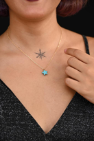 YILDIZ MODEL TURKUAZ DOĞALTAŞ GOLD ZİNCİR KOLYE-0KOL71