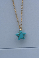 YILDIZ MODEL TURKUAZ DOĞALTAŞ GOLD ZİNCİR KOLYE-0KOL71