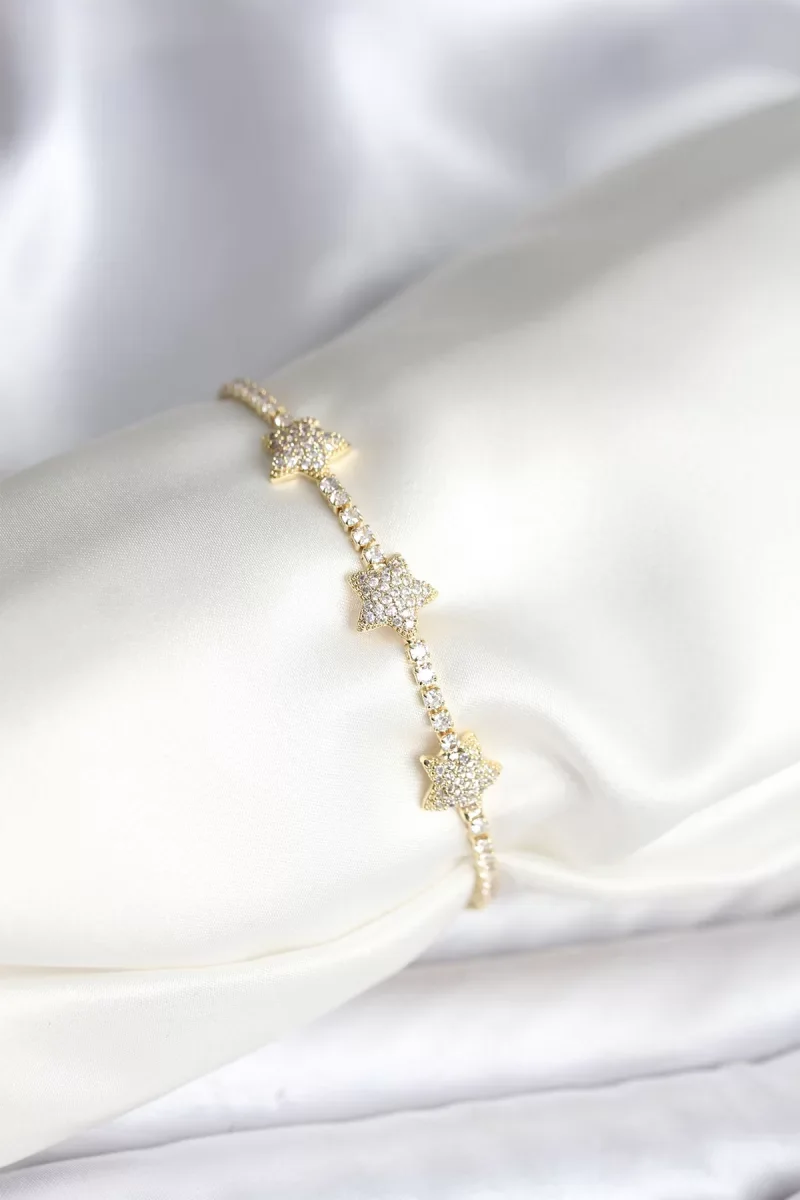 Yıldız Model Zirkon Taşlı Gold Renk Pirinç Su Yolu Kadın Bileklik - Lisinya