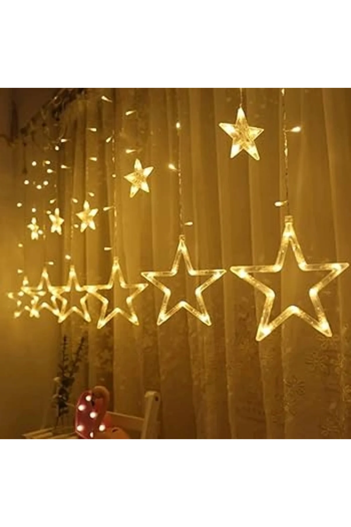 Yıldız Sarkıtlı Perde Led Aydınlatma - 3M Genişlik, 8 Modlu, Günışığı Renk,Ev Süsleme Işığı Yıldız Sarkıtlı Perde Led Aydınlatma - 3M Genişlik, 8 Modlu, Günışığı Renk,Ev Süsleme Işığı