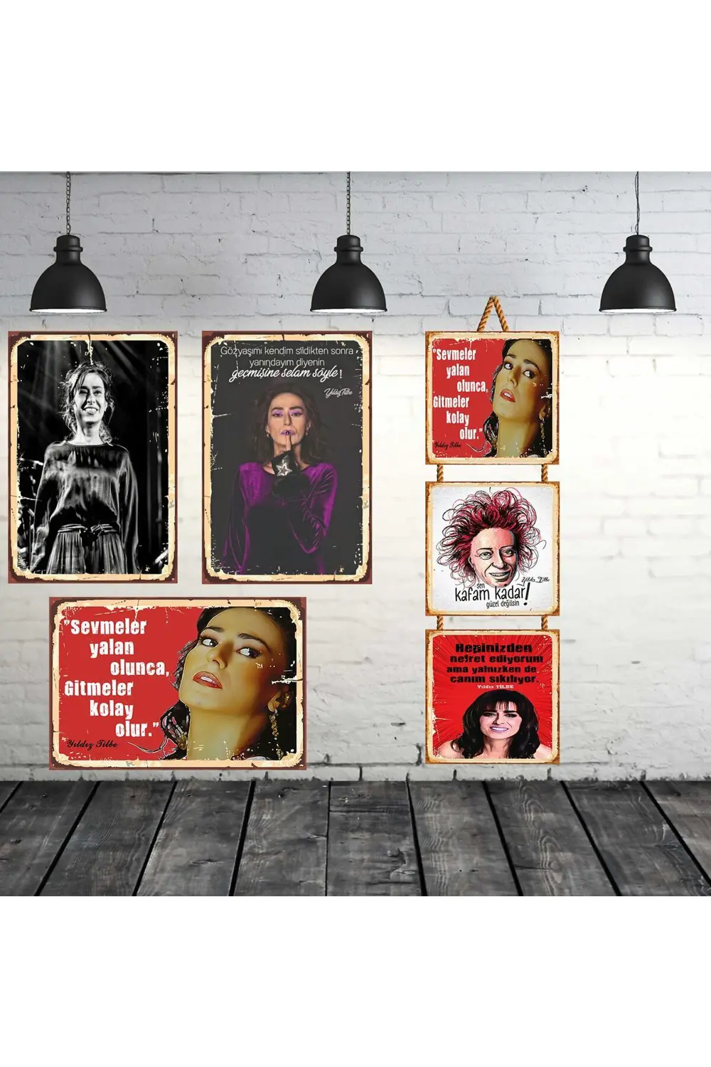 Yıldız Tilbe Seti 3 Adet 20x30 Cm 1 Adet 15x15 Cm Retro Ahşap Tab