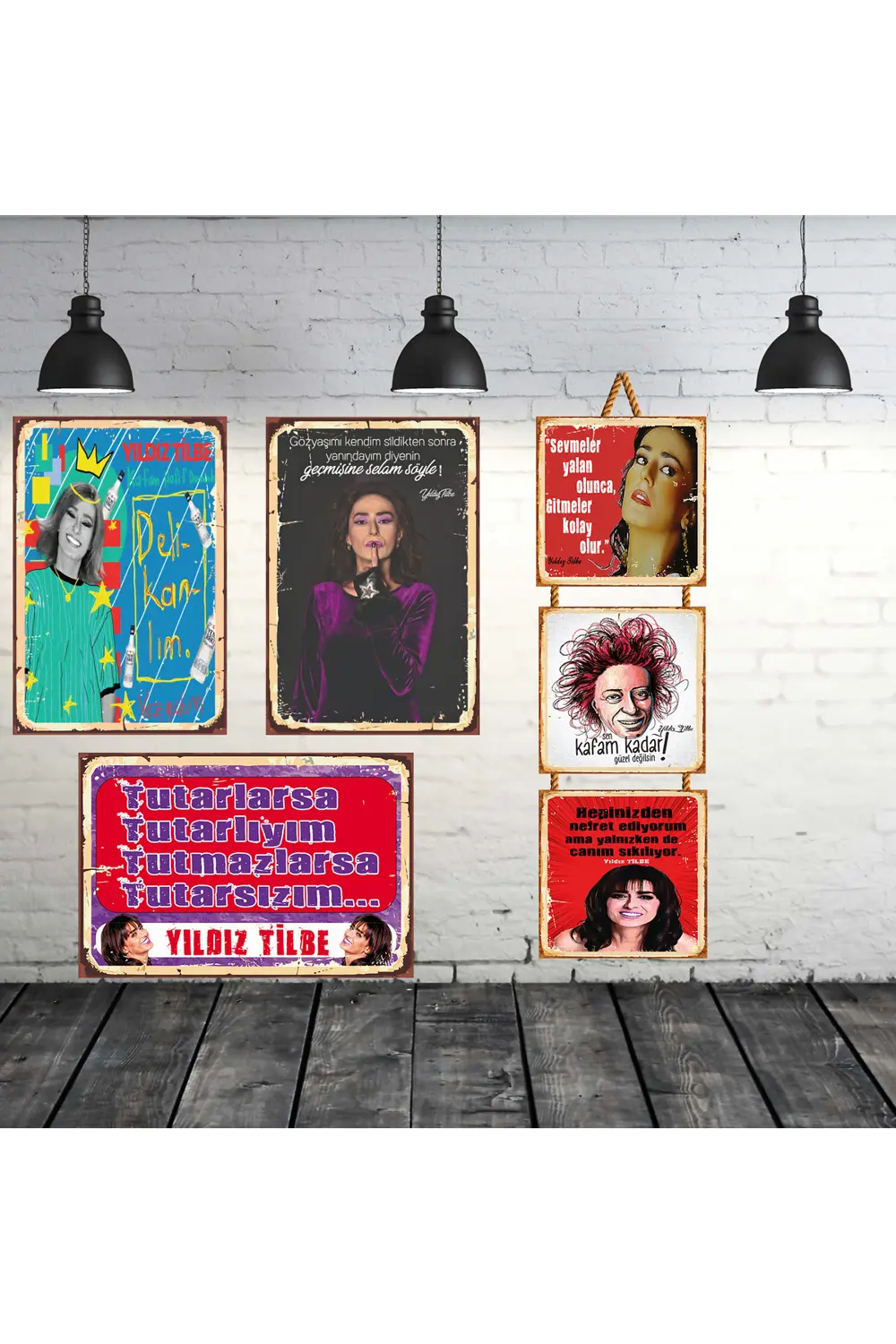 Yıldız Tilbe Sözleri Seti 3 Adet 20x30 Cm 3 Adet 15x15 Cm Retro A