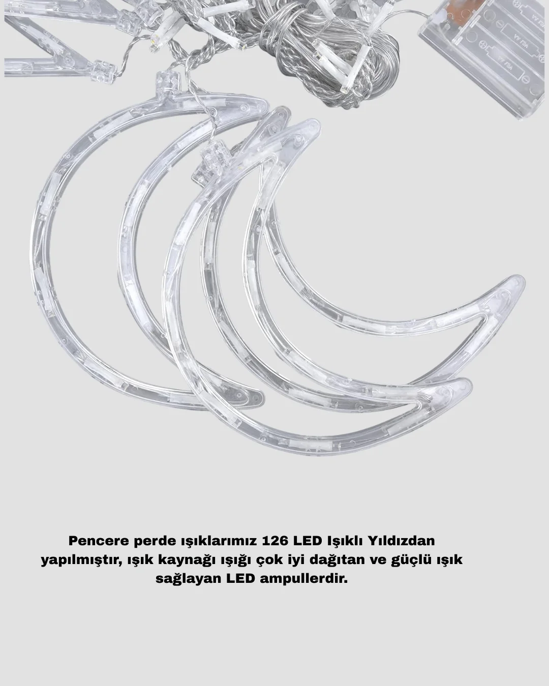 Yıldız ve Ay Figürlü Prizli Perde LED Işık Romantik Ortam Aydınlatması Yeni Nesil