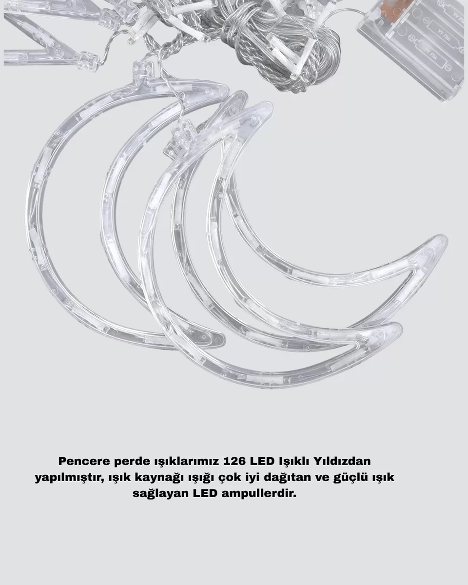 Yıldız ve Ay Figürlü Prizli Perde LED Işık - Romantik Masalsı Ortam Aydınlatması