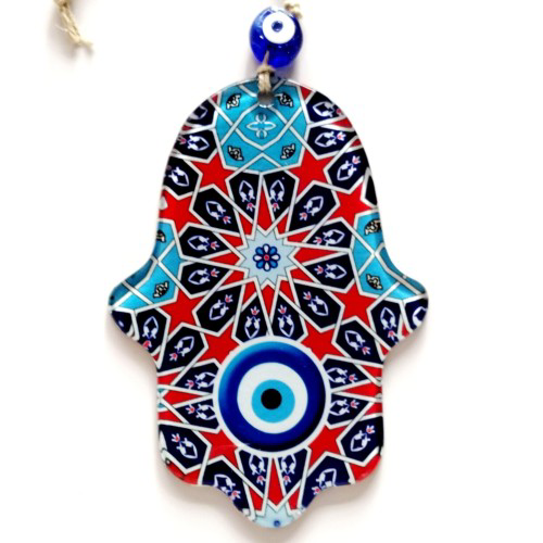 Yıldız Ve Nazar Boncuğu Desenli Fatma Ana Bereket Eli Füzyon Cam 