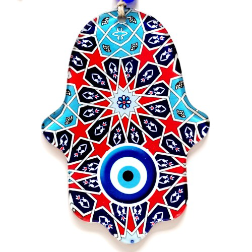 Yıldız Ve Nazar Boncuğu Desenli Fatma Ana Bereket Eli Füzyon Cam Yıldız Ve Nazar Boncuğu Desenli Fatma Ana Bereket Eli Füzyon Cam