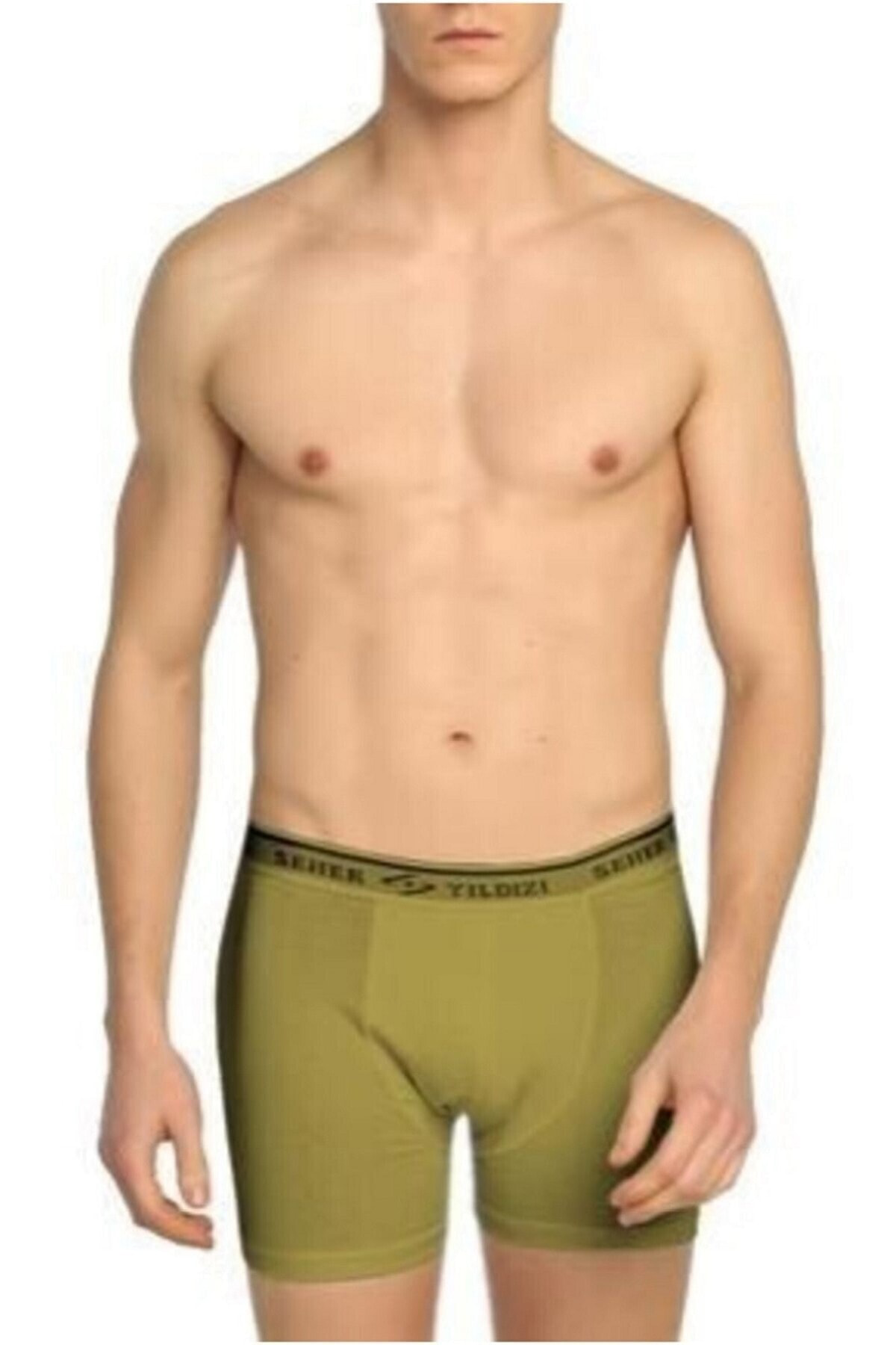 Yıldızı erkek Haki Asker Yeşili Likralı Boxer 12'li Paket