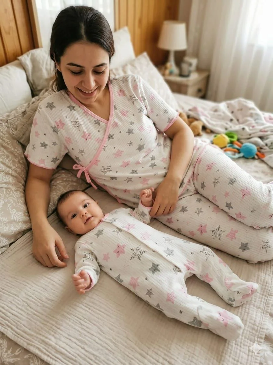 YILDIZLI ANNE BEBEK LOHUSA SET 3 Ay Kız