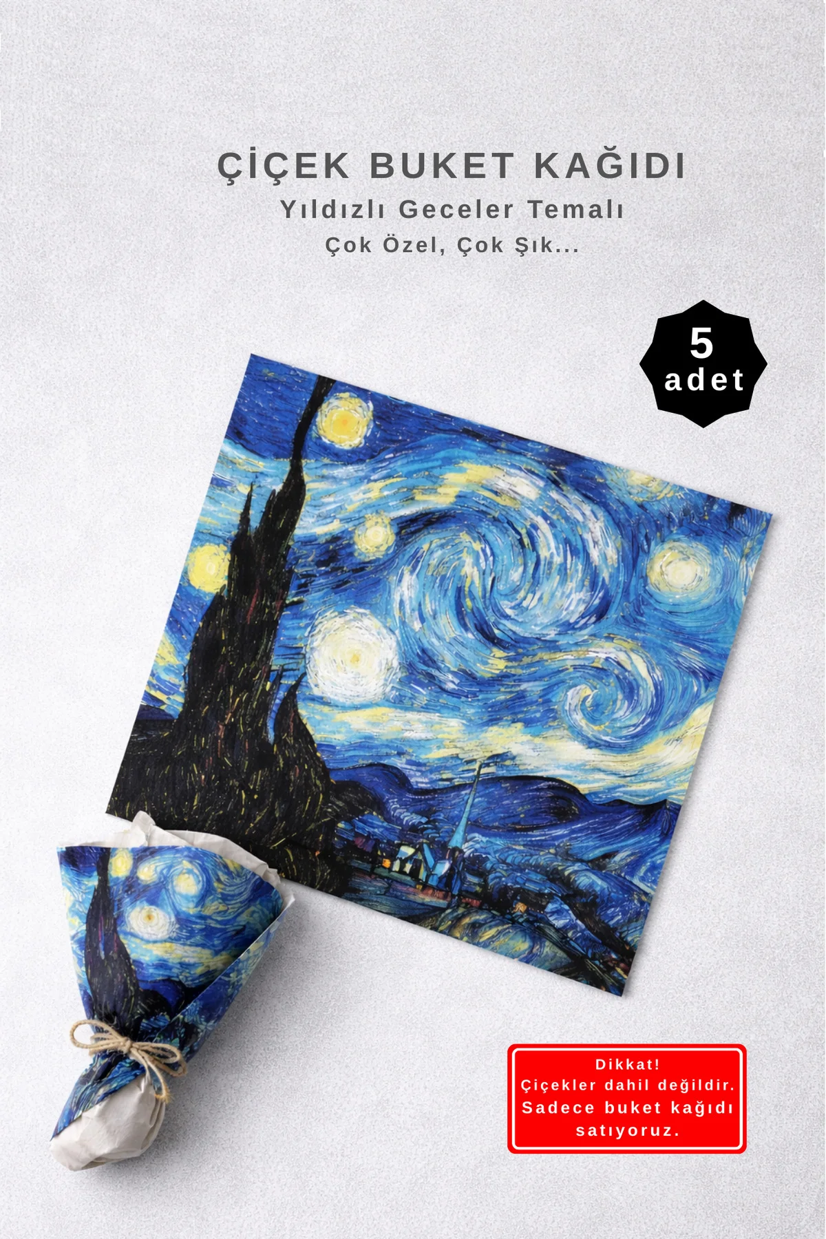 Yıldızlı Gece Baskılı Çiçek Buket Paketleme Jelatin Kağıdı / Paket Ambalajı 55x55cm 5 adet Yıldızlı Gece Baskılı Çiçek Buket Paketleme Jelatin Kağıdı / Paket Ambalajı 55x55cm 5 adet
