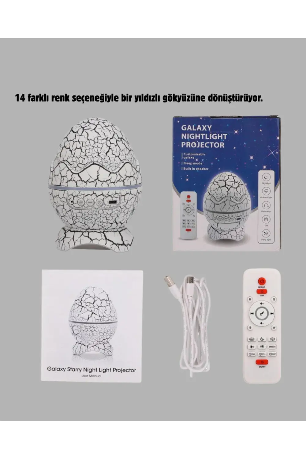 Yıldızlı Gökyüzü Dinozor Yumurta Projektör – Ayarlanabilir Parlak