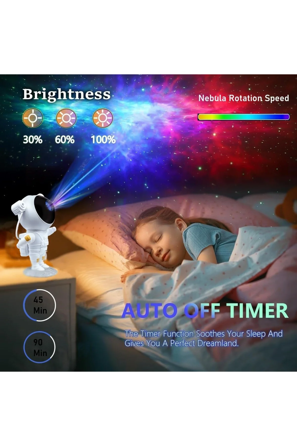 Yıldızlı gökyüzü gece lambası, projektör, astronot projektör lamb